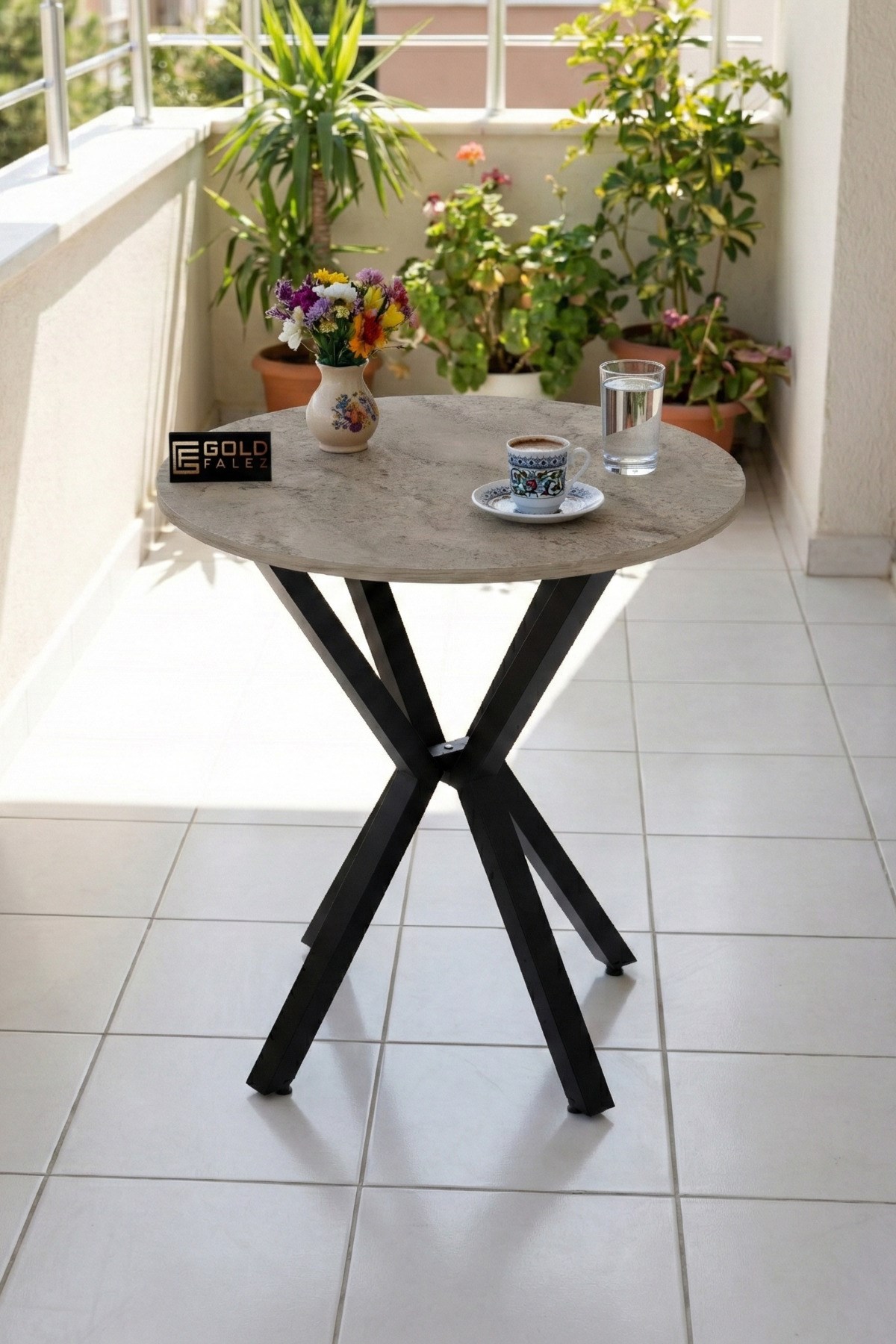 Yuvarlak Masa Traverten Ekru 70 cm