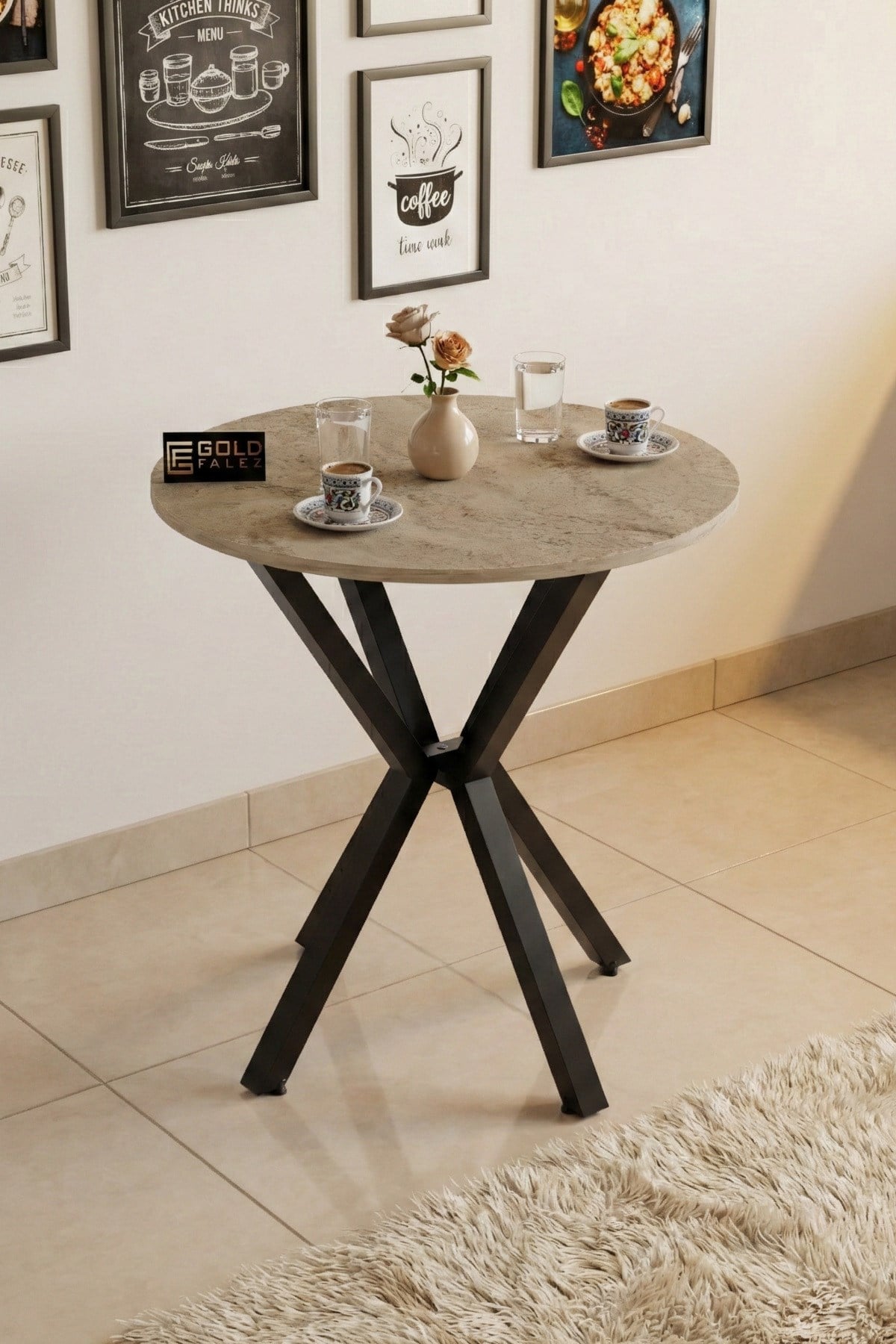 Yuvarlak Masa Traverten Ekru 70 cm