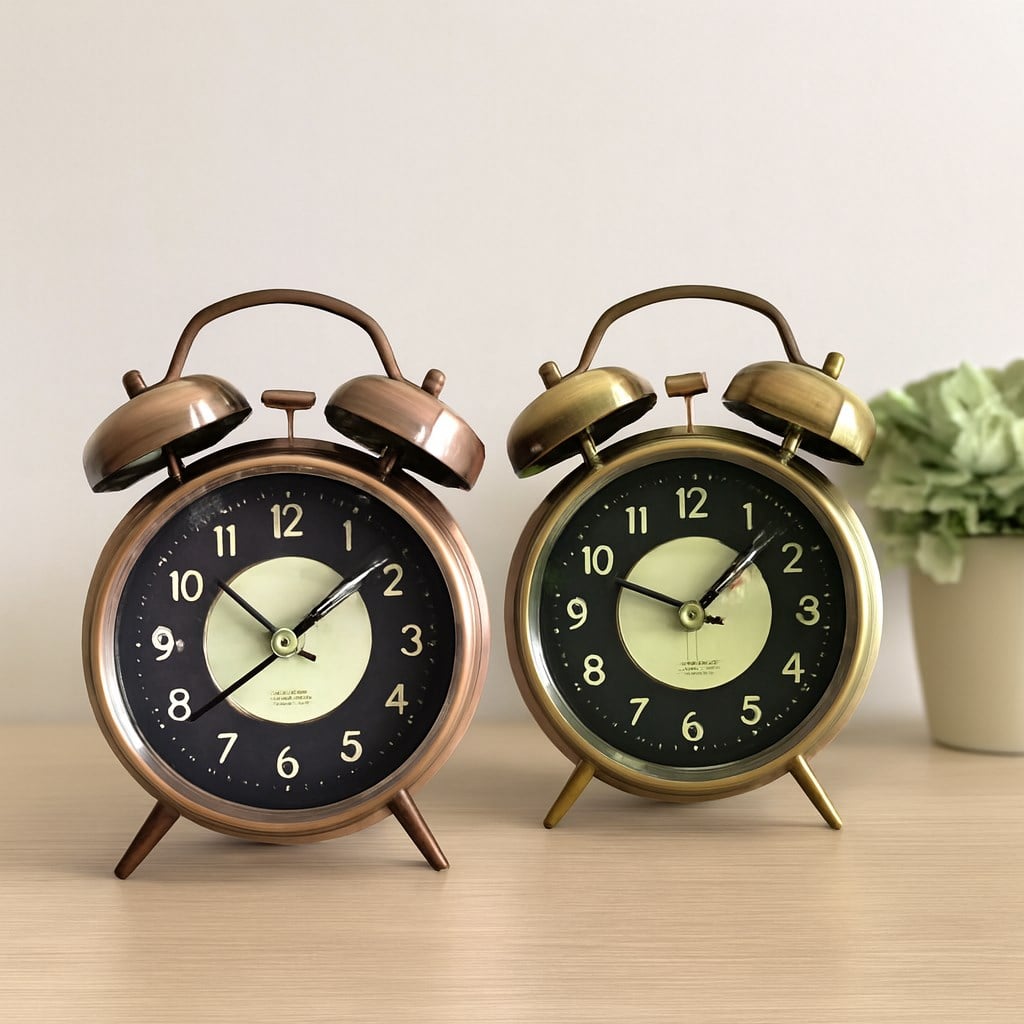Yuvarlak Metal Çalar Saat 10 cm - Pilli Işıklı Fosforlu
