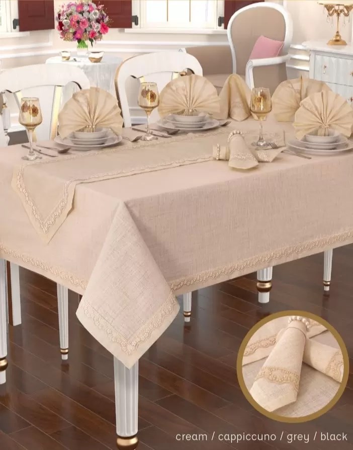 Zara Linen 12 Kişilik 26 Parça 155 × 220 cm Premium Sofra Takımı