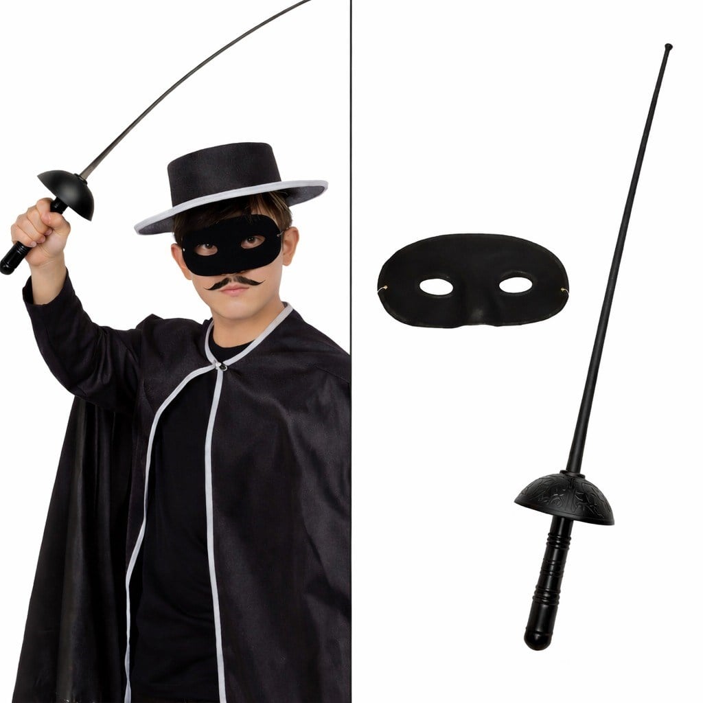 Zorro Kostüm Plastik Aksesuar Seti – Maske ve Kılıç (67 cm)