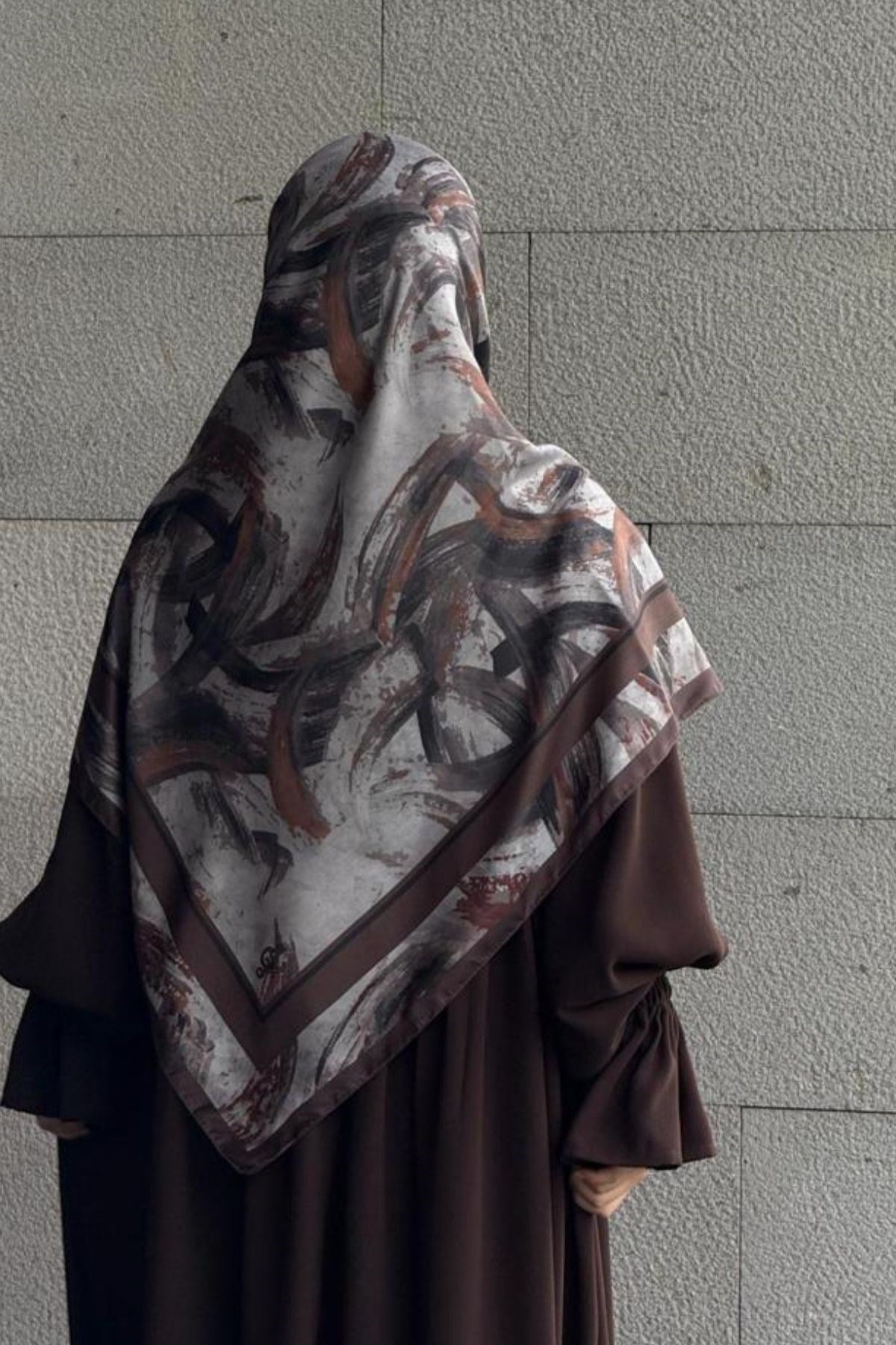 Pamuklu Soft Fırça Desen Eşarp-Kahve