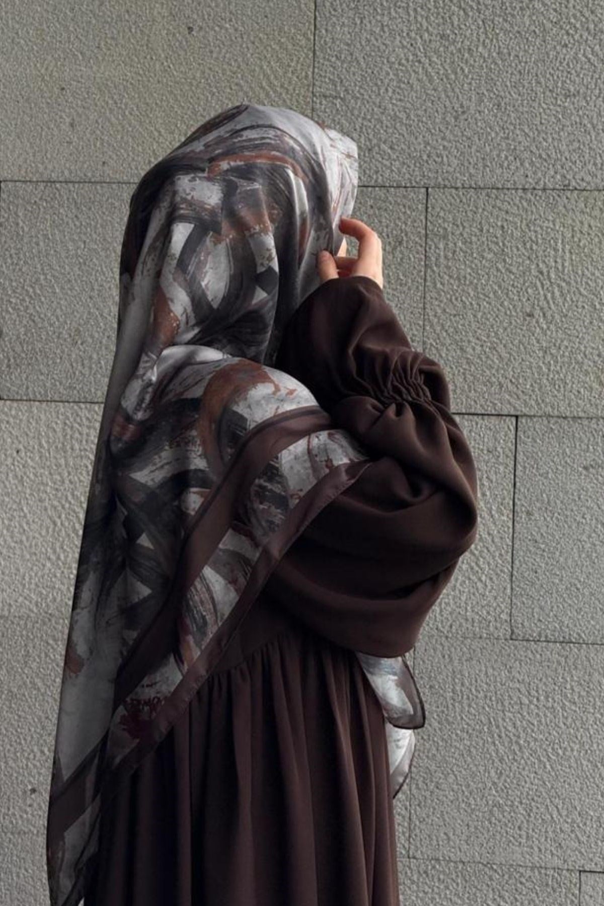 Pamuklu Soft Fırça Desen Eşarp-Kahve