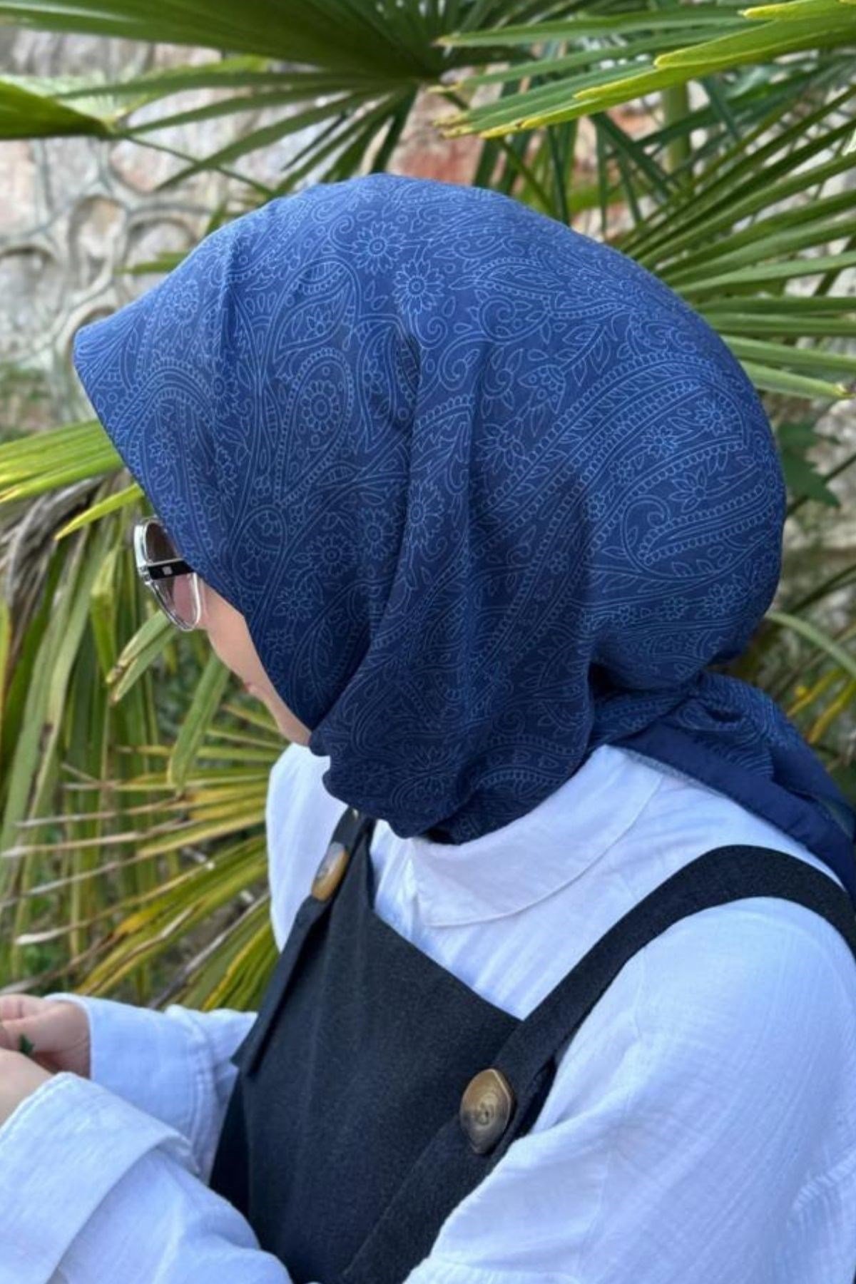 Pamuklu Soft İnci Desen Şal-Lacivert
