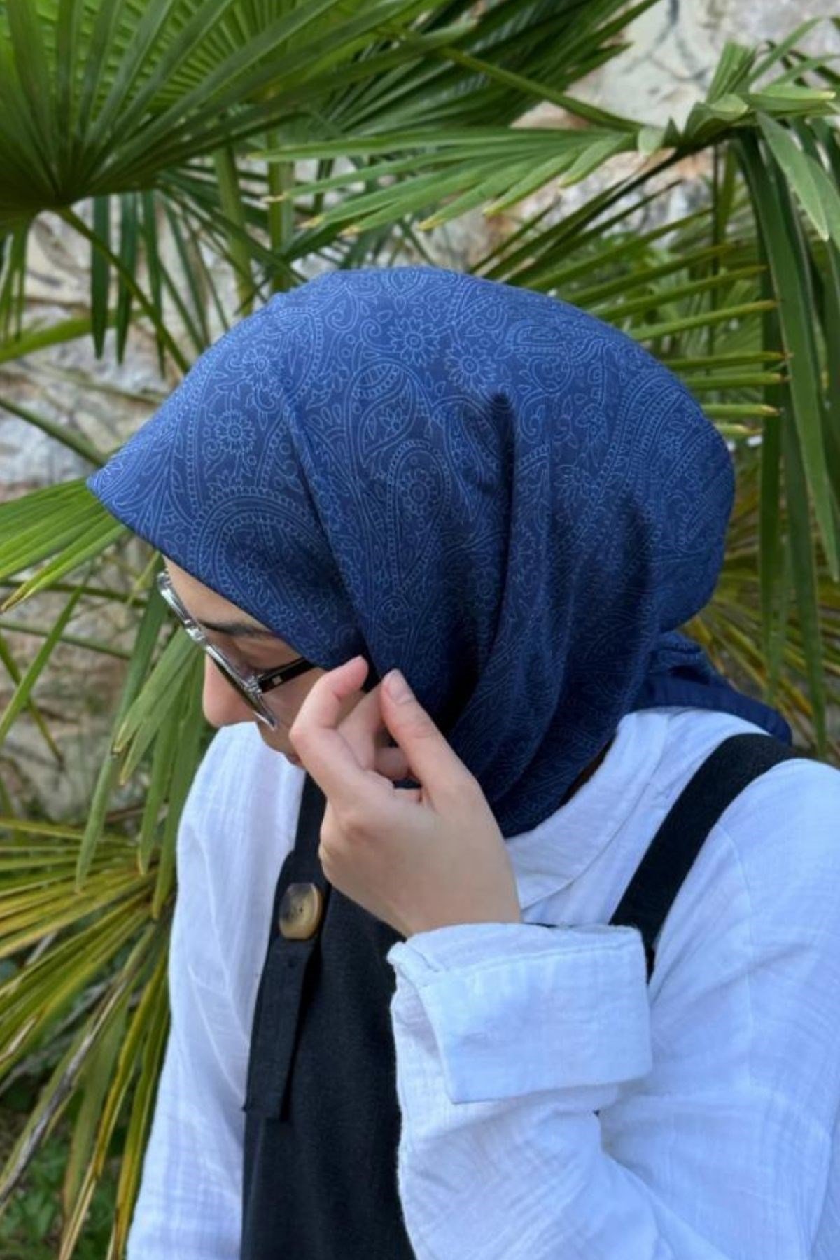 Pamuklu Soft İnci Desen Şal-Lacivert