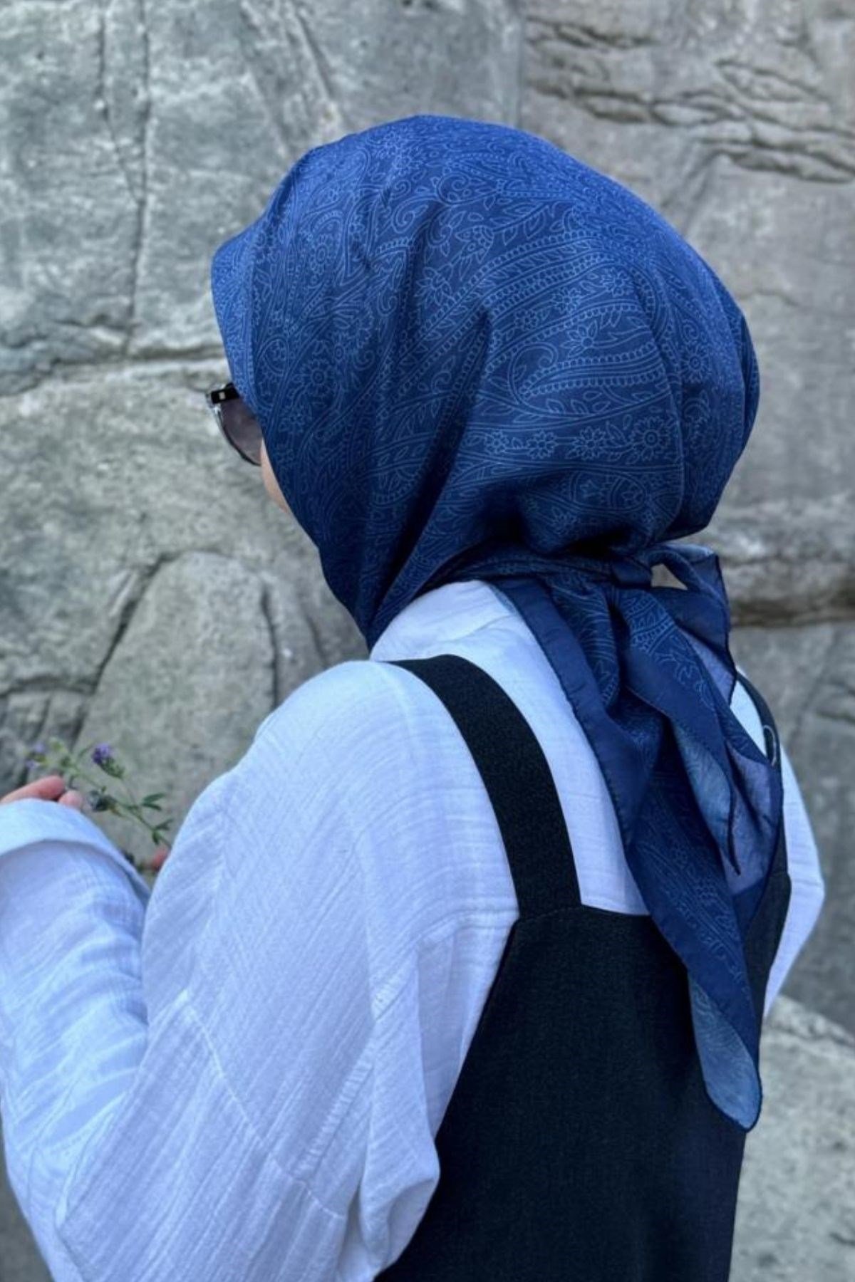 Pamuklu Soft İnci Desen Şal-Lacivert