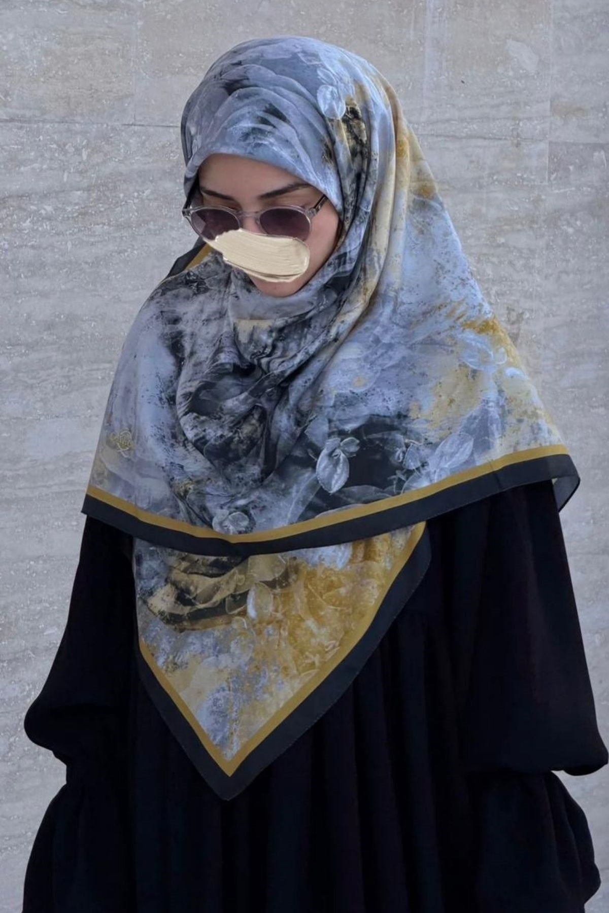 Pamuklu Soft Âlâ Desen Eşarp-Siyah