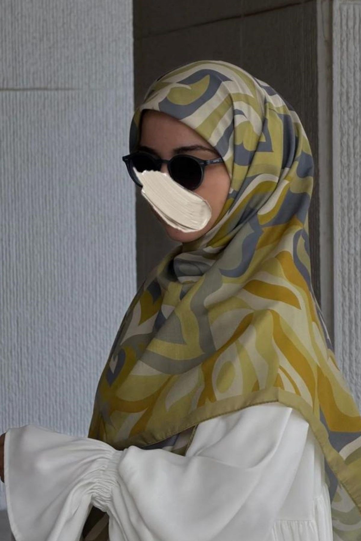 Pamuklu Soft Mihrâ Desen Eşarp-Olive