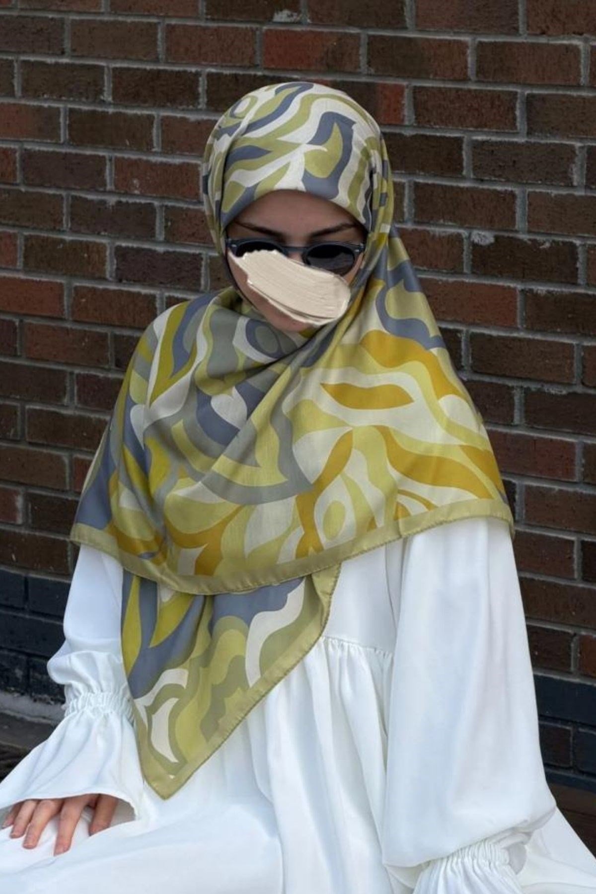 Pamuklu Soft Mihrâ Desen Eşarp-Olive