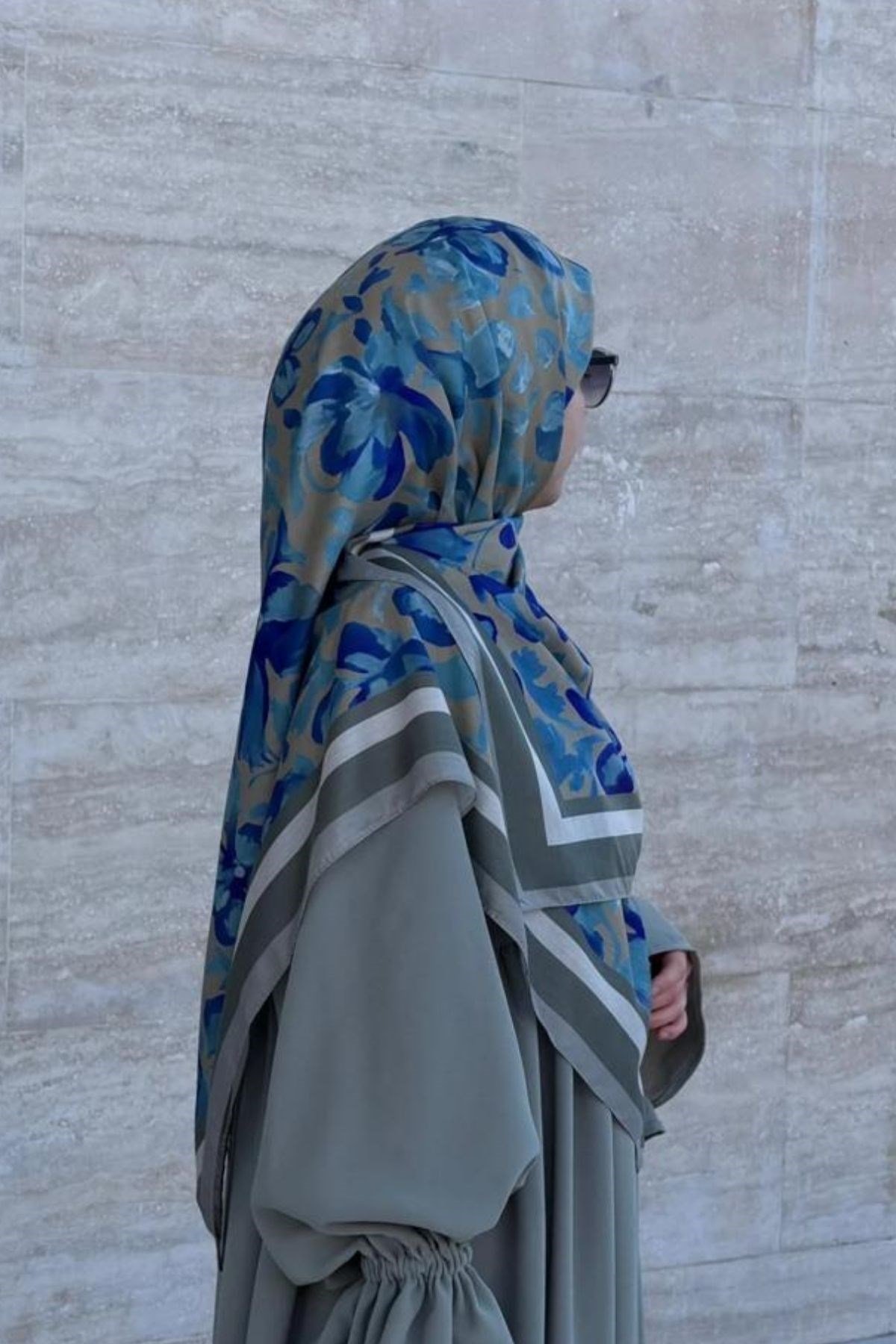 Pamuklu Soft Nazenin Desen Eşarp-Turkuaz