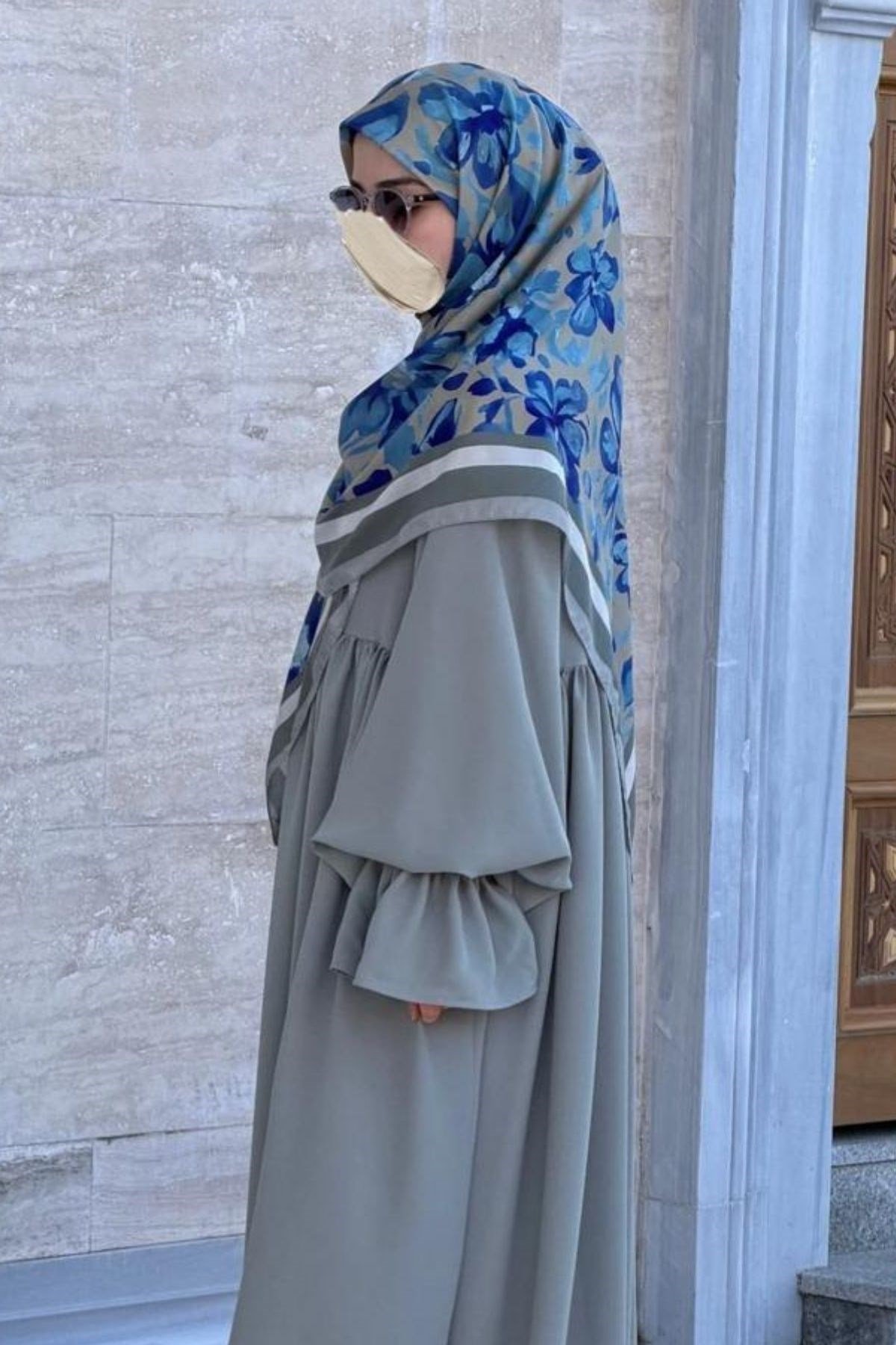 Pamuklu Soft Nazenin Desen Eşarp-Turkuaz
