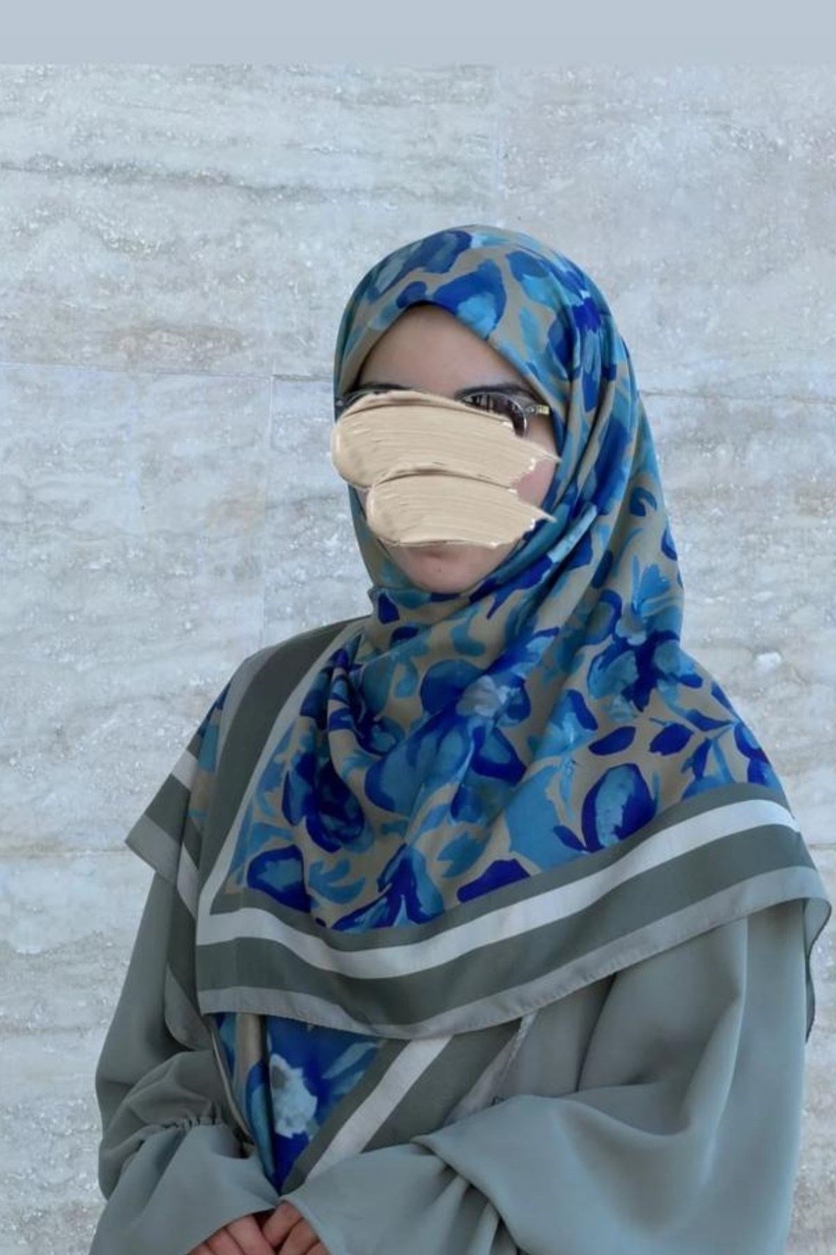 Pamuklu Soft Nazenin Desen Eşarp-Turkuaz