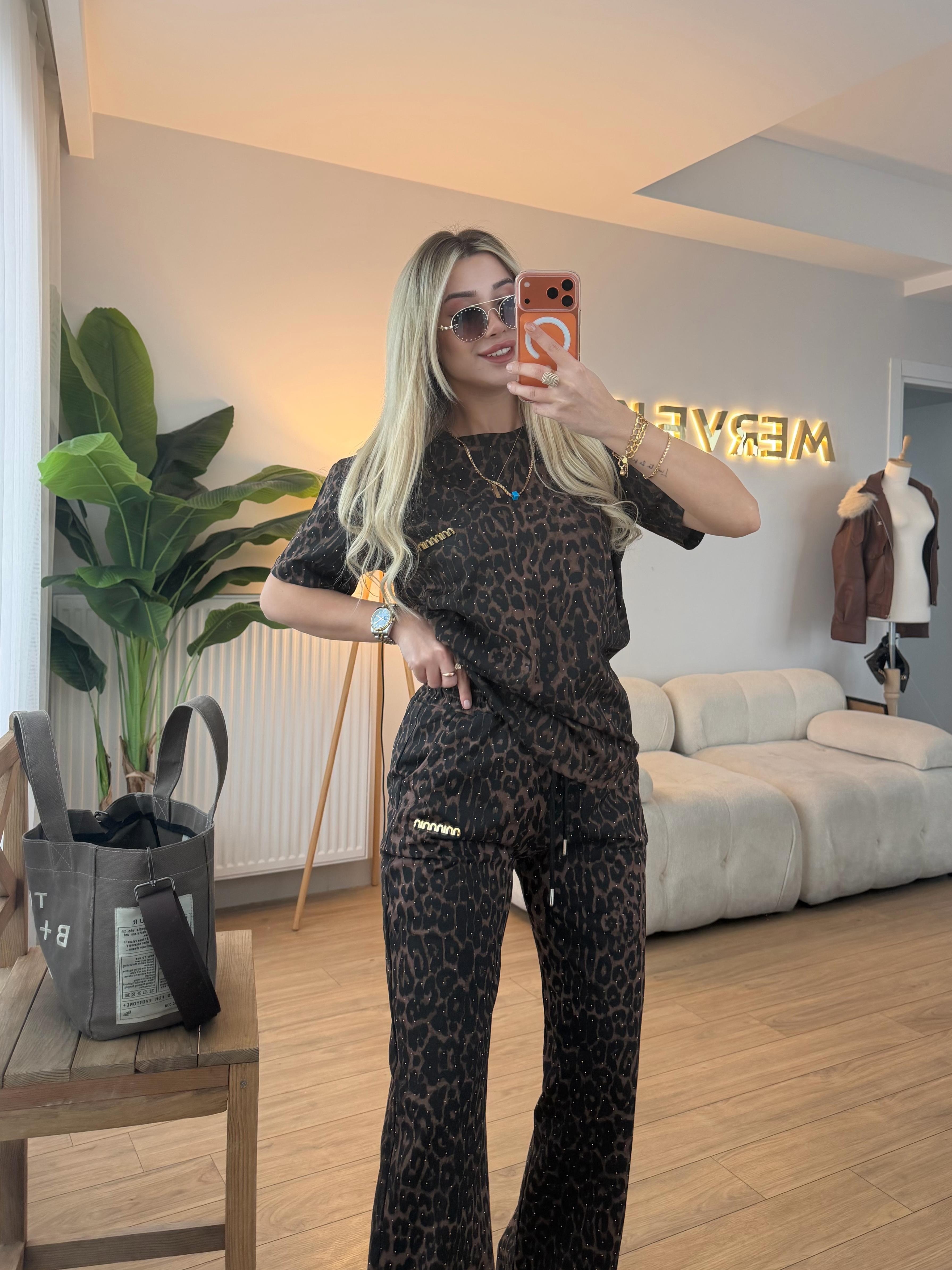 BASİC LEOPAR TAKIM KAHVERENGİ