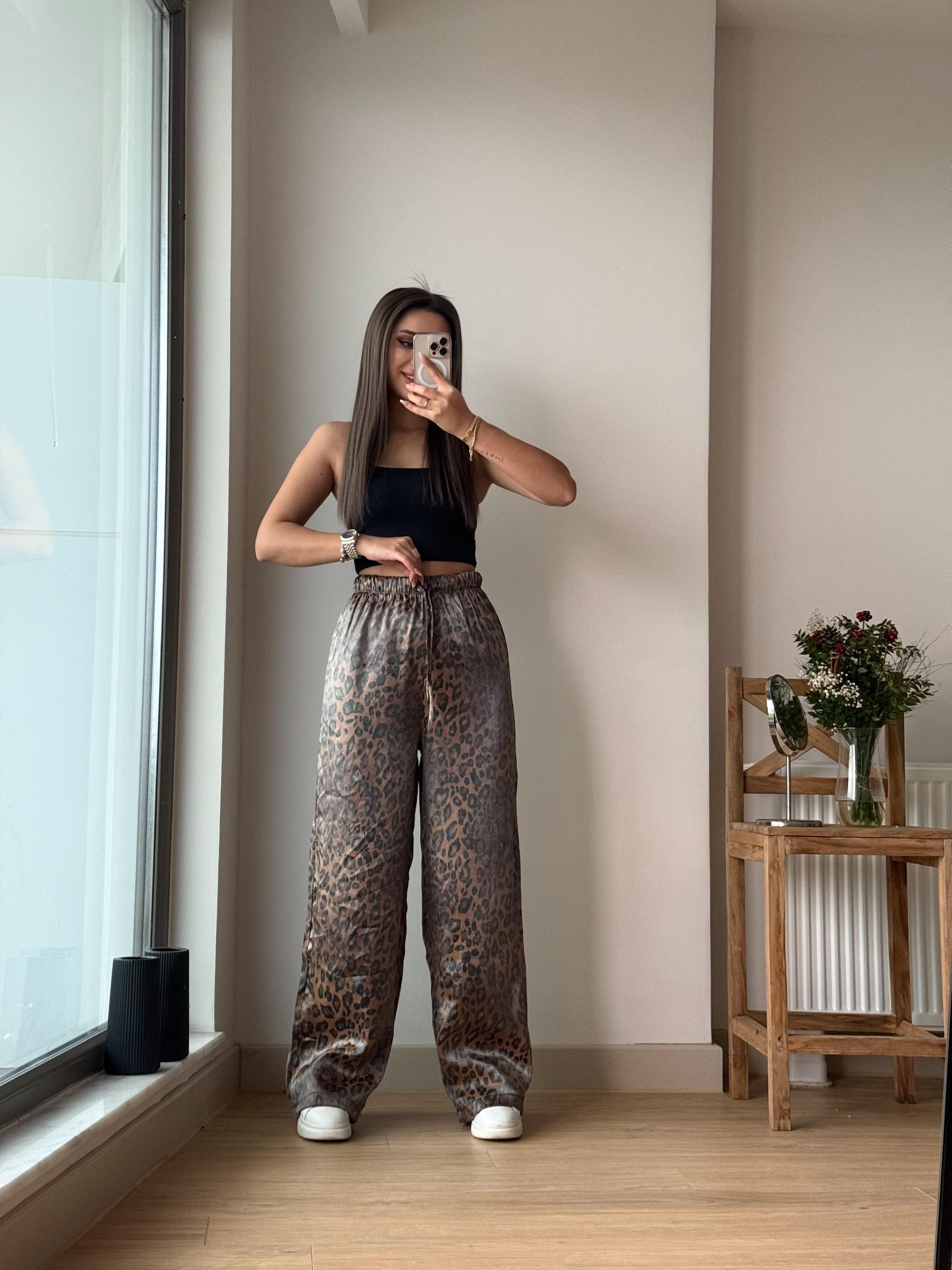 Leopar pantalon kahve