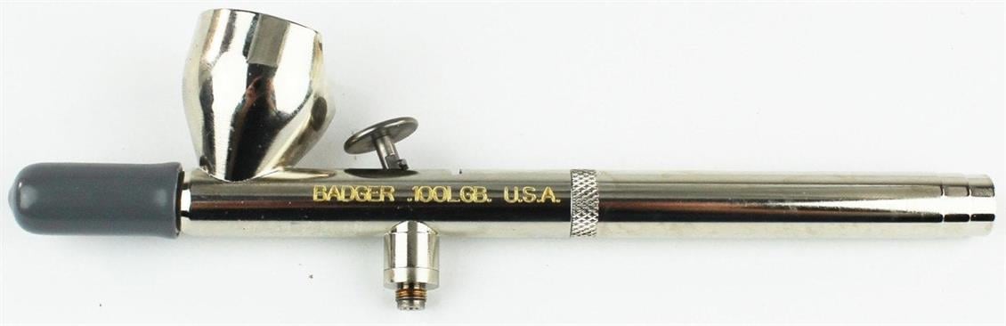 100LGB Gravity Feed Medium Nozzle Bakery Airbrush w/ 4.75ml attached color cup, continuous flow valve, barbed hose connector