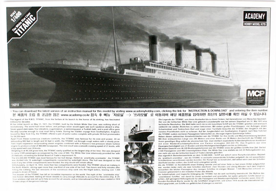 Academy 14215 1/400 The White Star Liner Titanic Yolcu Gemisi Demonte Plastik Maketi