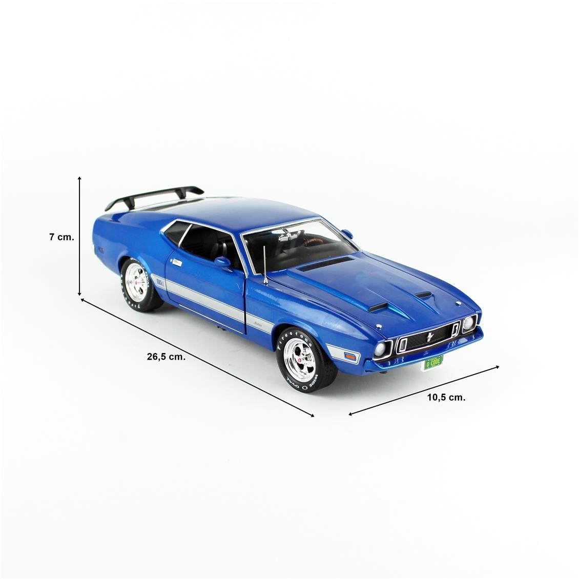 AutoWorld AMM1323 1/18 Ölçek, 1973 Ford Mustang Mach 1 (Class of 1973), Blue Glow, Sergilemeye Hazır Metal Araba Modeli