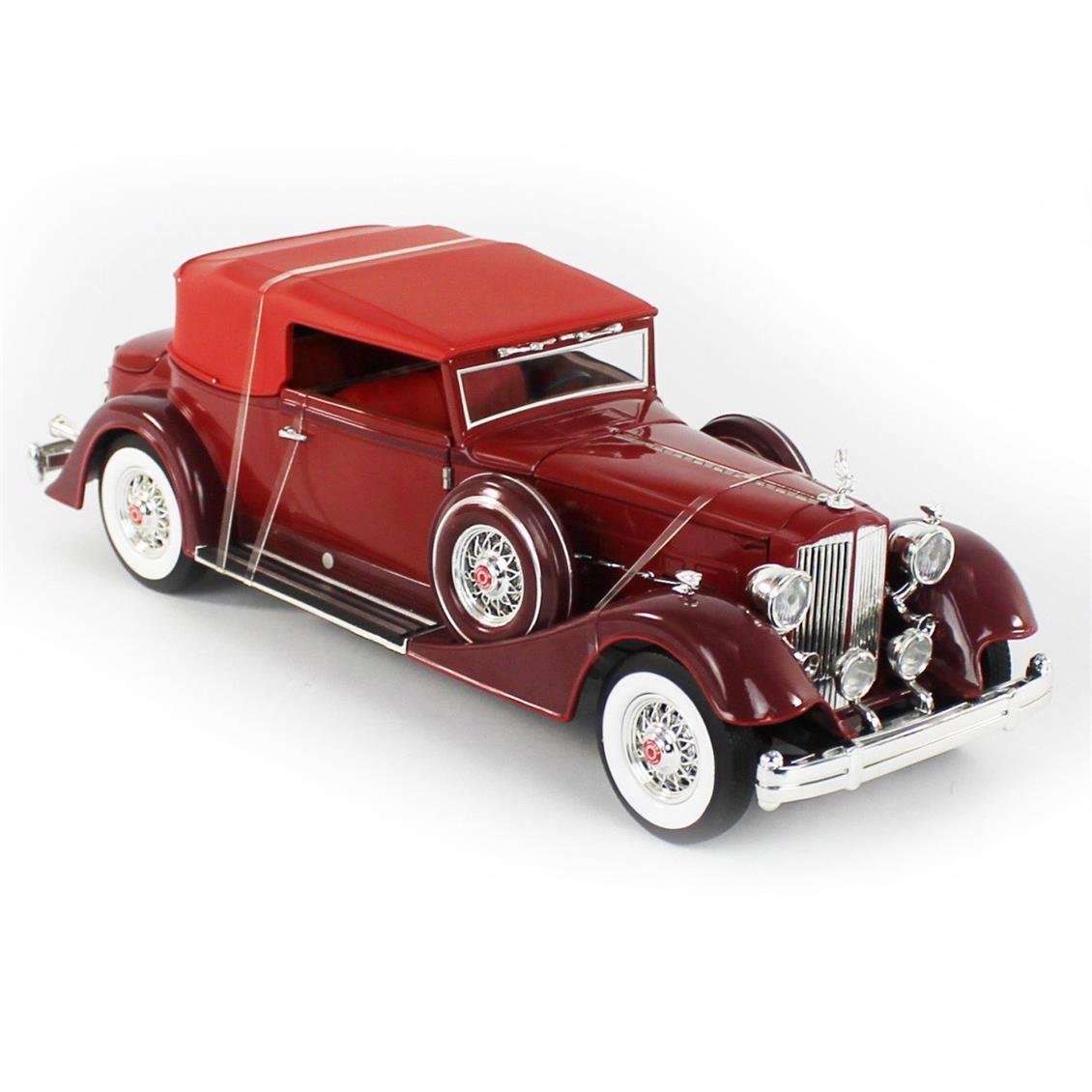 AutoWorld AW271 1/18 1934 Packard V12 Victoria Soft Top, Red, Sergilemeye Hazır Metal Araba Modeli