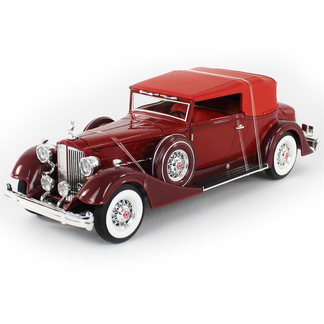 AutoWorld AW271 1/18 1934 Packard V12 Victoria Soft Top, Red, Sergilemeye Hazır Metal Araba Modeli