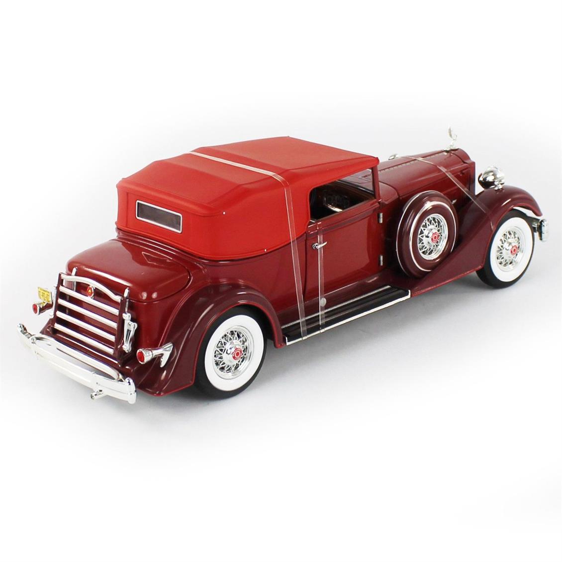 AutoWorld AW271 1/18 1934 Packard V12 Victoria Soft Top, Red, Sergilemeye Hazır Metal Araba Modeli