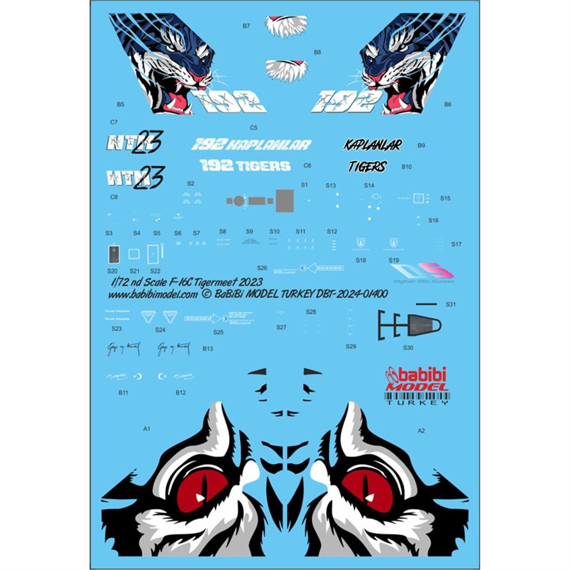 Babibi DBT01400 1/72 F-16C Fighting Falcon Tigermeet 2023 Decal Çıkartma