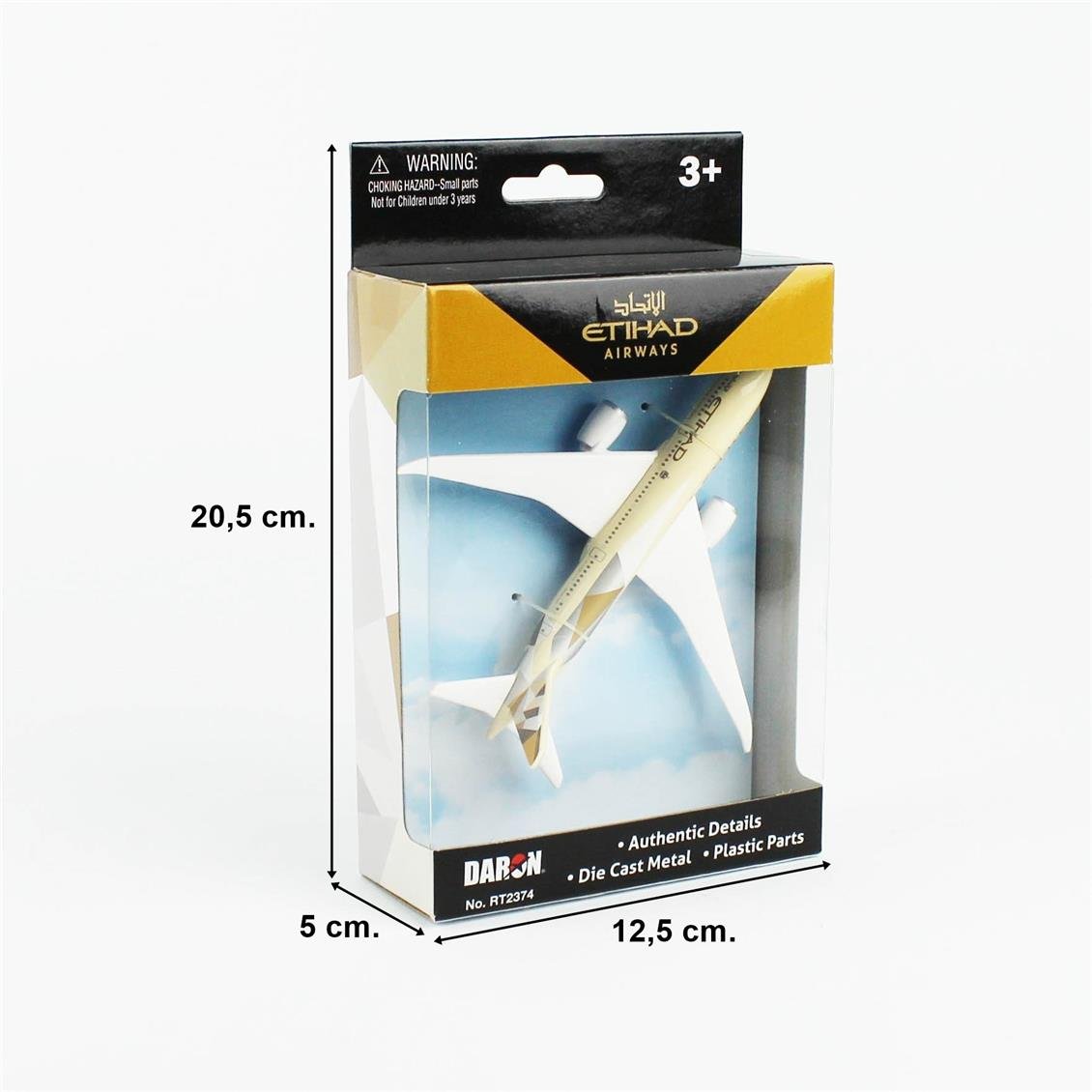Daron 86RT-2374 Etihad Airways, 12,5 cm. Metal Gövde, Plastik Kanatlar, Sergilemeye Hazır Model Yolcu Uçağı