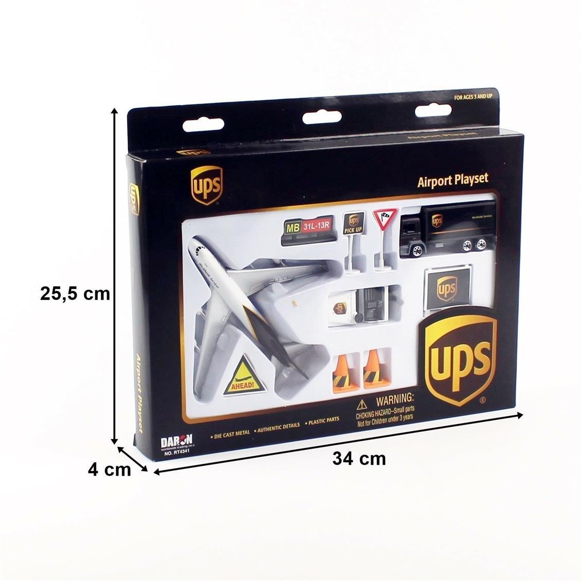 Daron 86RT-4341 UPS Kamyon ve Uçak Oyun Seti, 9 Parça, Metal Gövde, Plastik Kanatlar, Sergilemeye Hazır Model Yolcu Uçağı