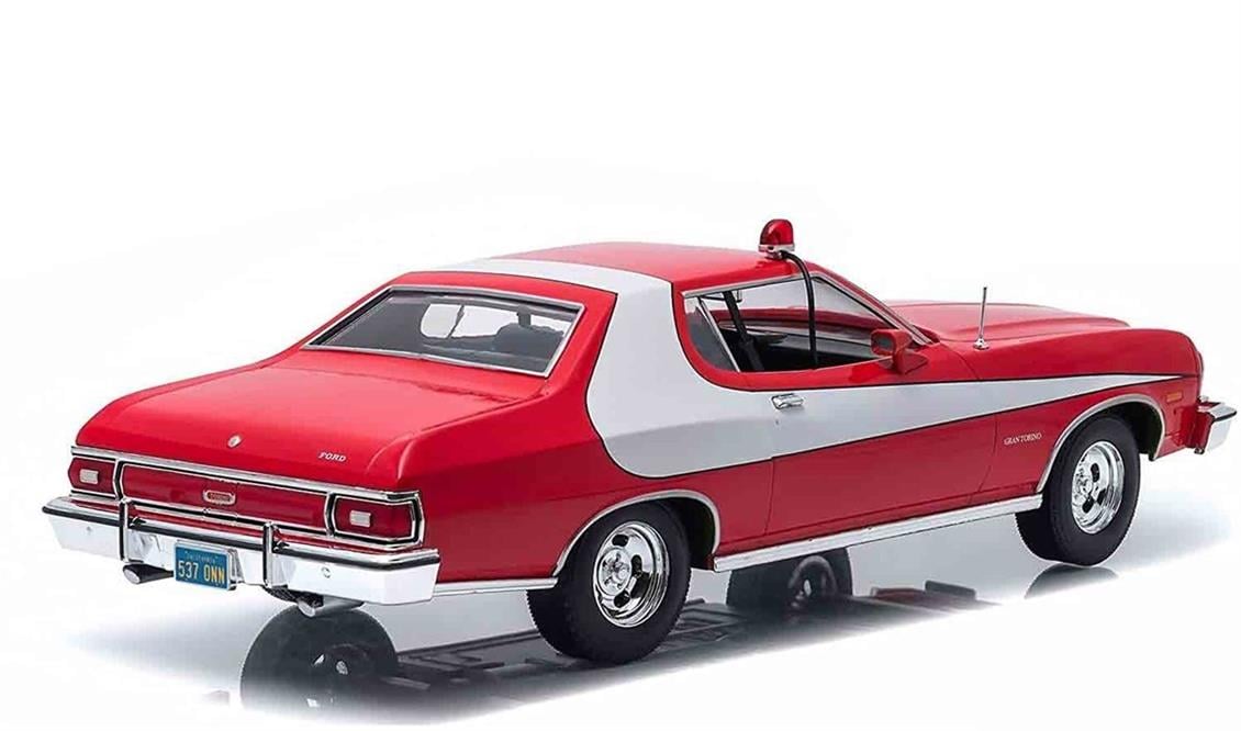 GreenLight 19017 1/18 1976 Ford Gran Torino (Starsky&Hutch TV Seri 1975-79), Kırmızı-Beyaz, Sergilemeye Hazır Metal Araba Modeli