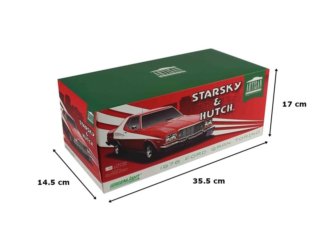 GreenLight 19017 1/18 1976 Ford Gran Torino (Starsky&Hutch TV Seri 1975-79), Kırmızı-Beyaz, Sergilemeye Hazır Metal Araba Modeli