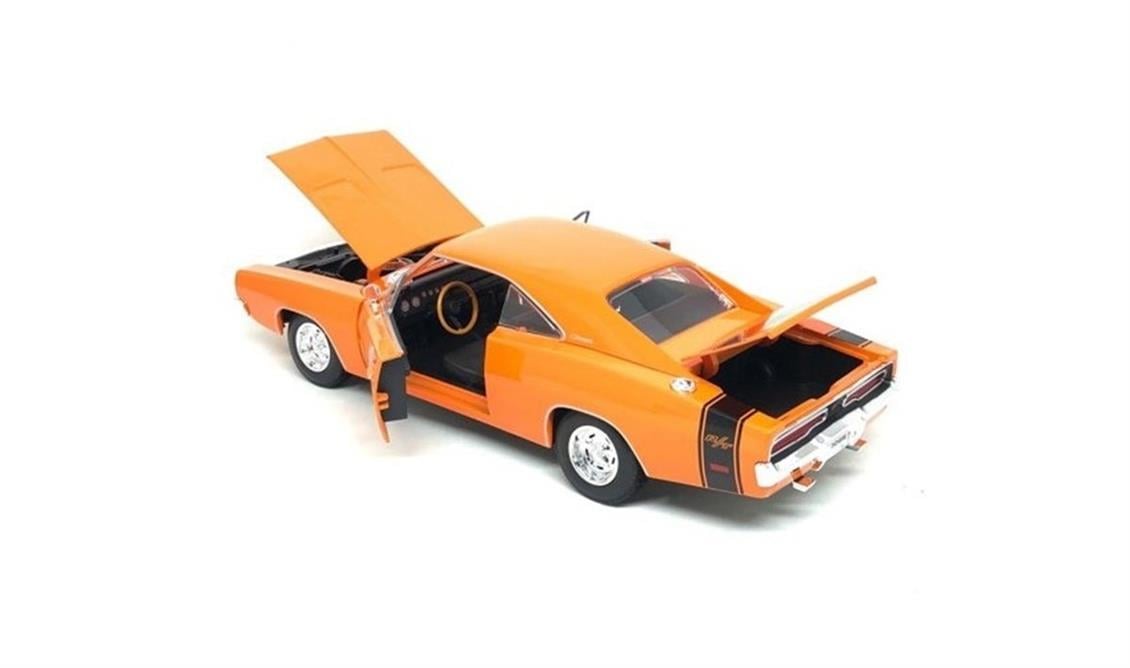 Maisto 31387 1/18 1969 Dodge Charger R/T, Orange, Sergilemeye Hazır Metal Araba Modeli