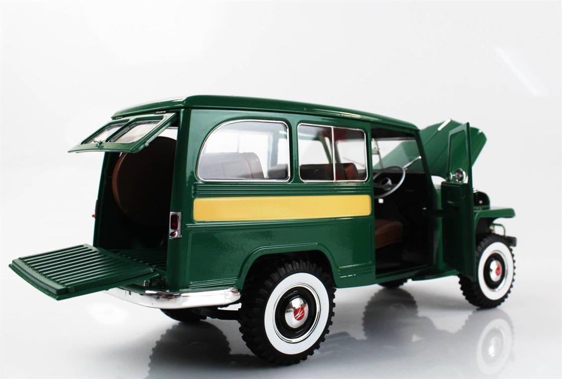 Road Signature 92858 1/18 1955 Willys Jeep Station Wagon, Green, Sergilemeye Hazır Metal Araba Modeli