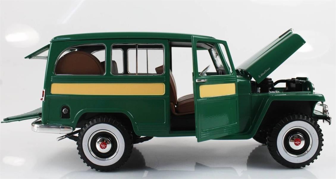Road Signature 92858 1/18 1955 Willys Jeep Station Wagon, Green, Sergilemeye Hazır Metal Araba Modeli