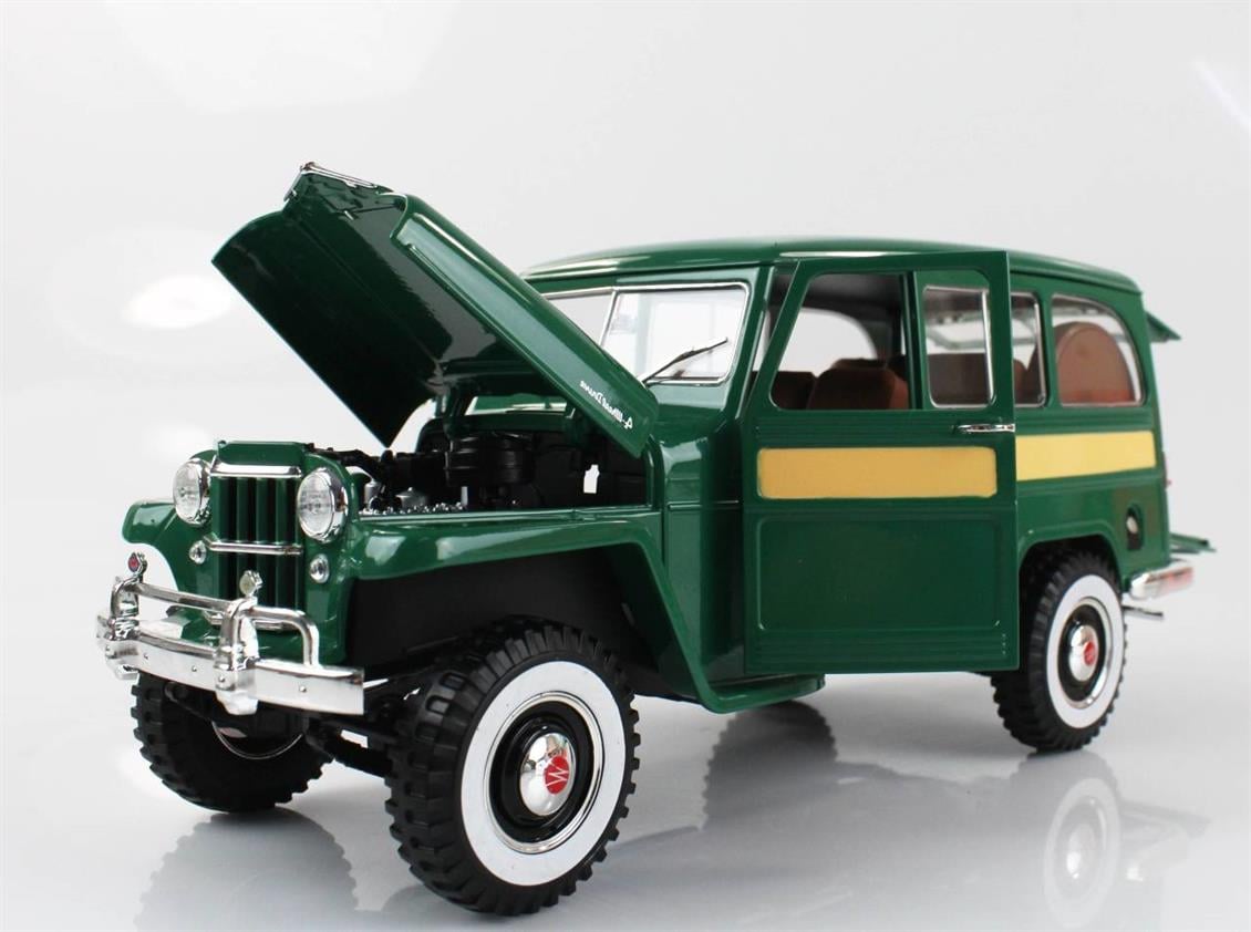 Road Signature 92858 1/18 1955 Willys Jeep Station Wagon, Green, Sergilemeye Hazır Metal Araba Modeli
