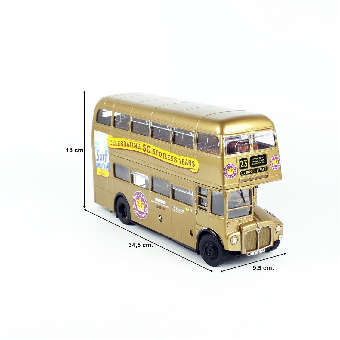 Sunstar 2942 1/18 Ölçek, 1986 Routemaster 50.Yıl, Altın rengi, Sergilemeye Hazır Metal Araba Modeli