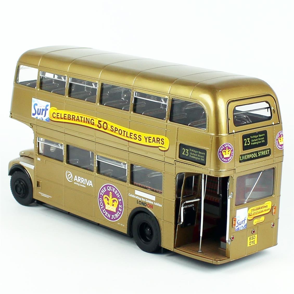 Sunstar 2942 1/18 Ölçek, 1986 Routemaster 50.Yıl, Altın rengi, Sergilemeye Hazır Metal Araba Modeli