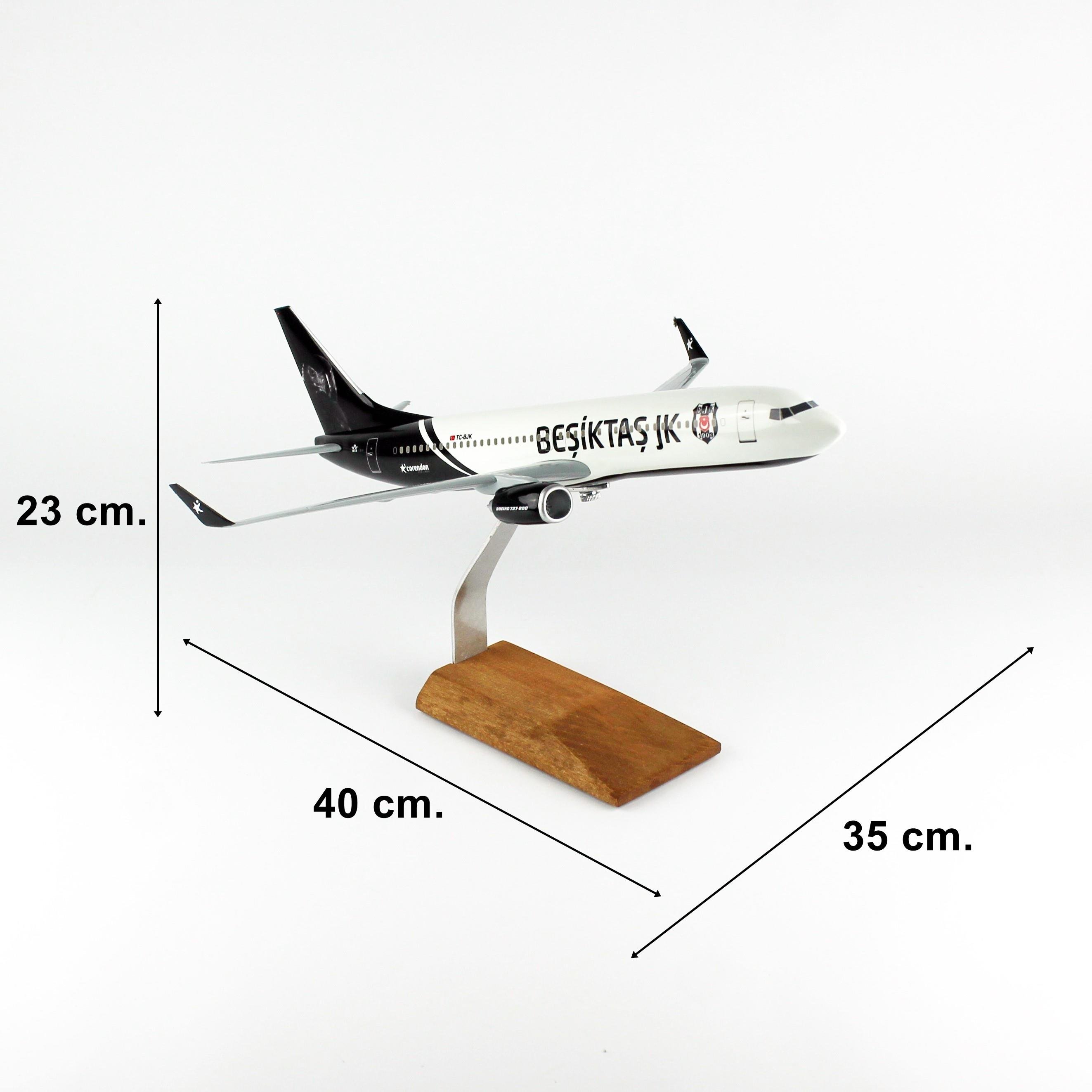 THY006 1/100 Ölçek, THY Beşiktaş CORENDON Logolu B737-800 Yolcu Uçağı, Sergilemeye Hazır Ahşap Standlı Model