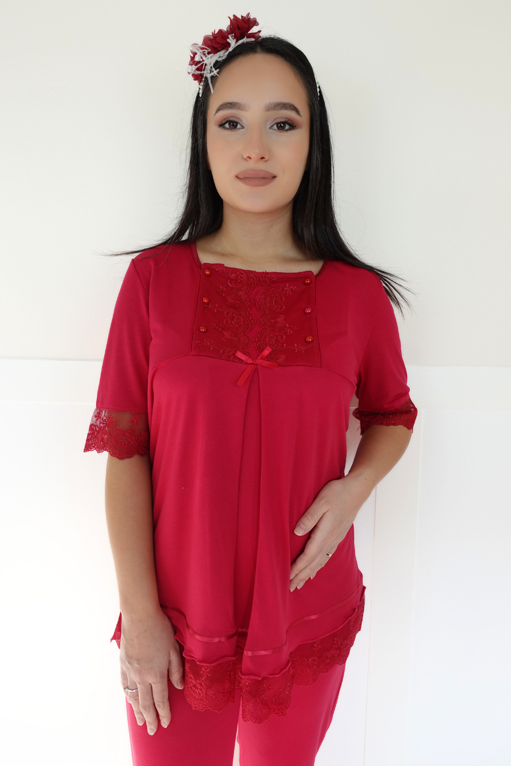 Aden Model Vişne Lohusa Pijama