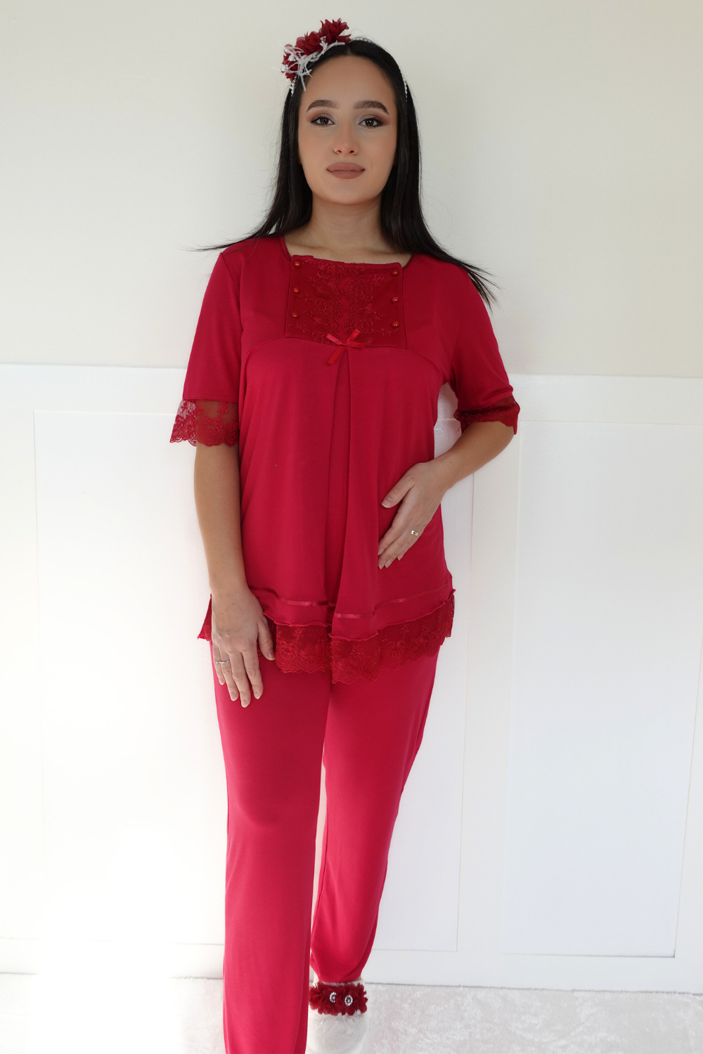 Aden Model Vişne Lohusa Pijama