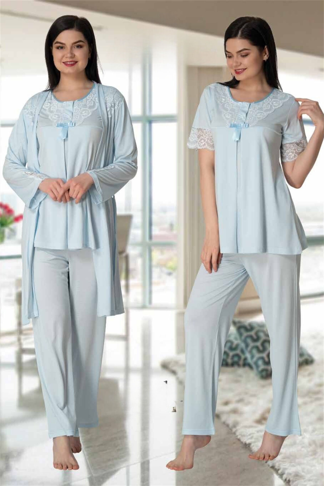 Adola Model Mavi Sabahlıklı Lohusa Pijama