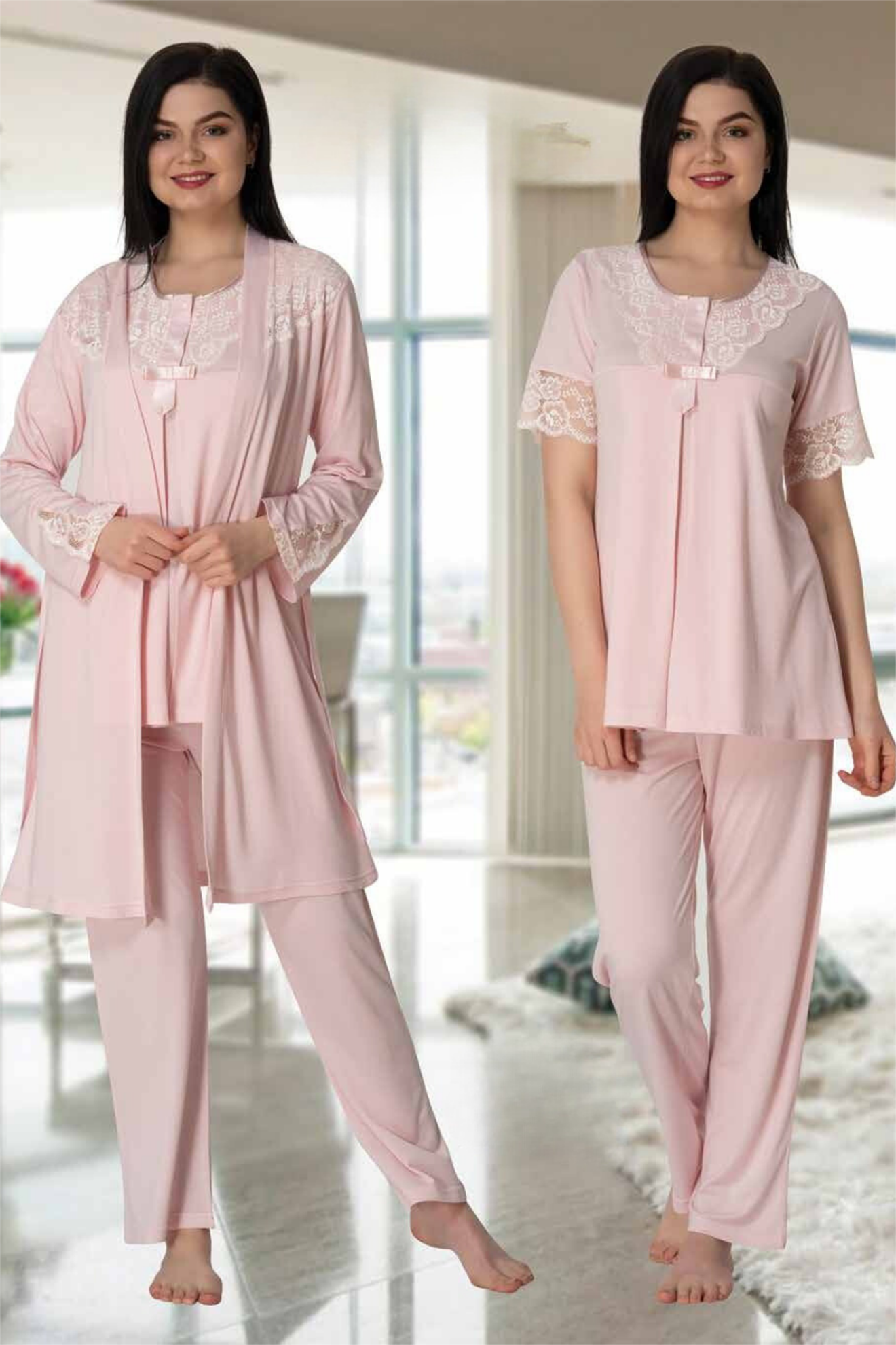 Adola Model Pembe Sabahlıklı Lohusa Pijama
