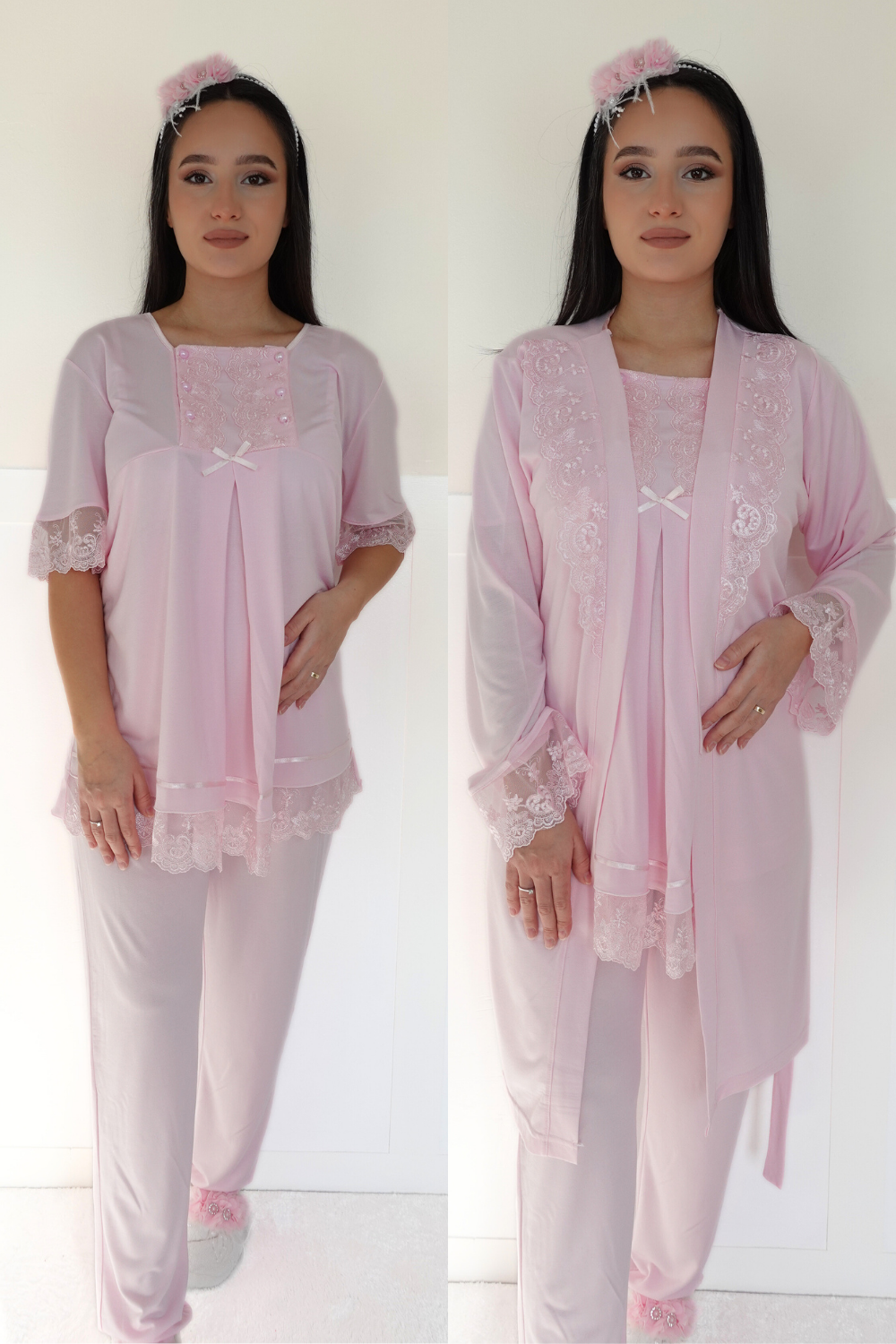 Akel Pembe Sabahlıklı Lohusa Pijama
