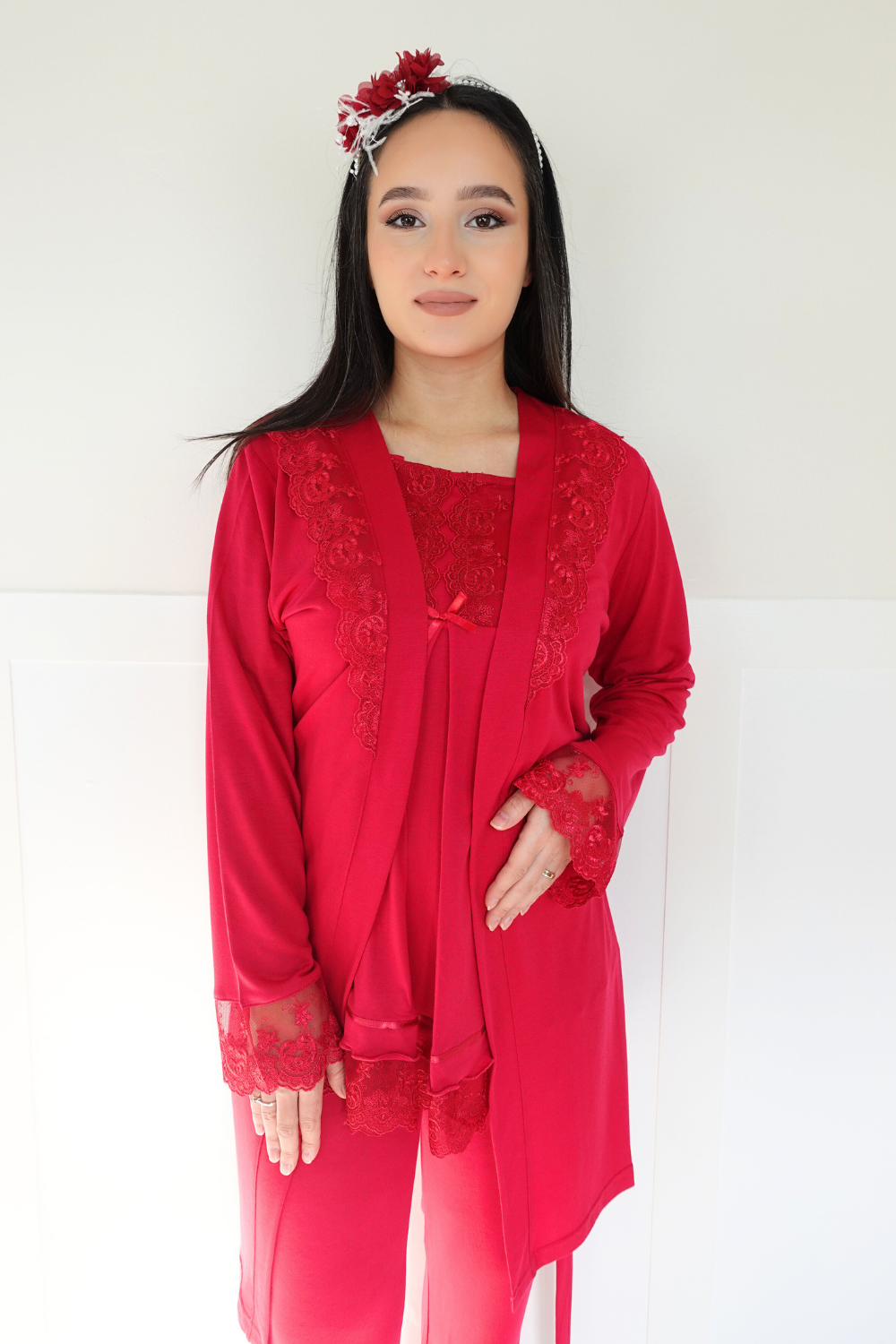 Akel Vişne Sabahlıklı Lohusa Pijama