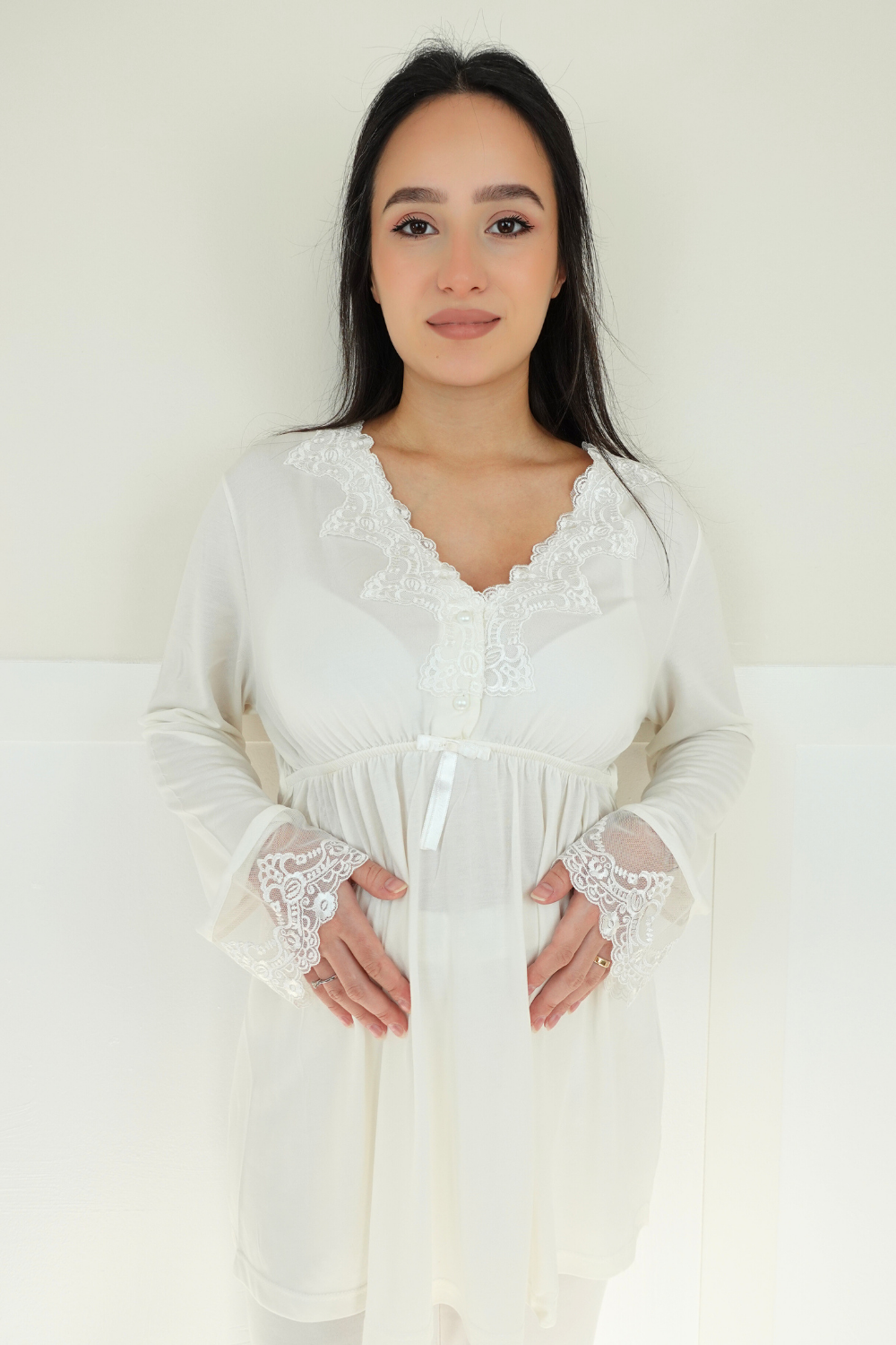 Bonar Model Ekru Sabahlıklı Lohusa Pijama