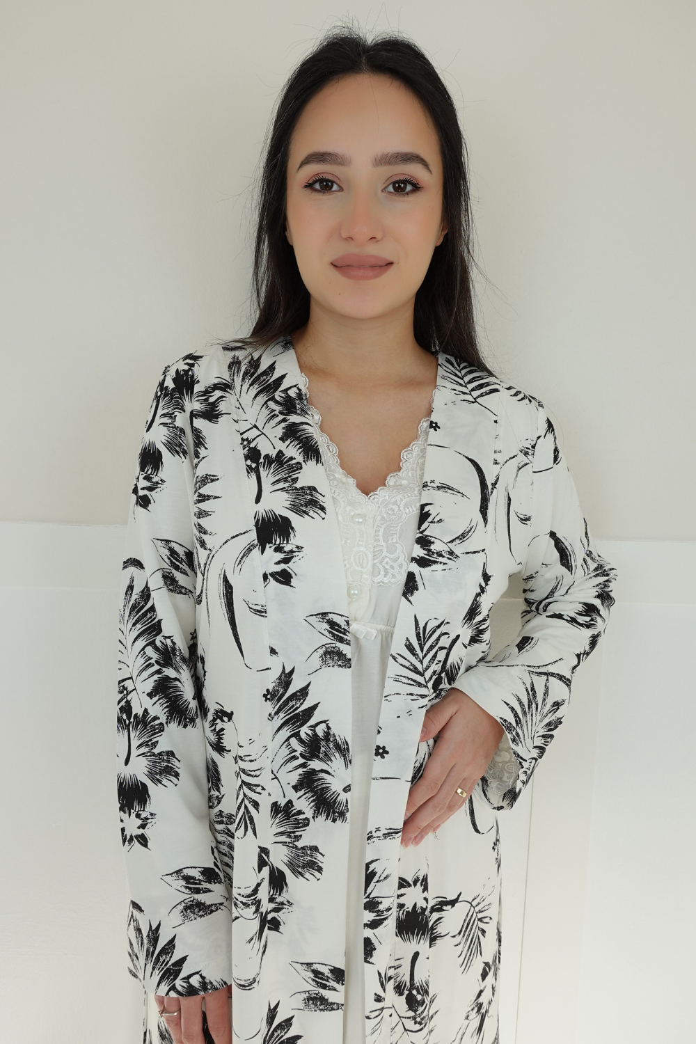 Bonar Model Ekru Sabahlıklı Lohusa Pijama
