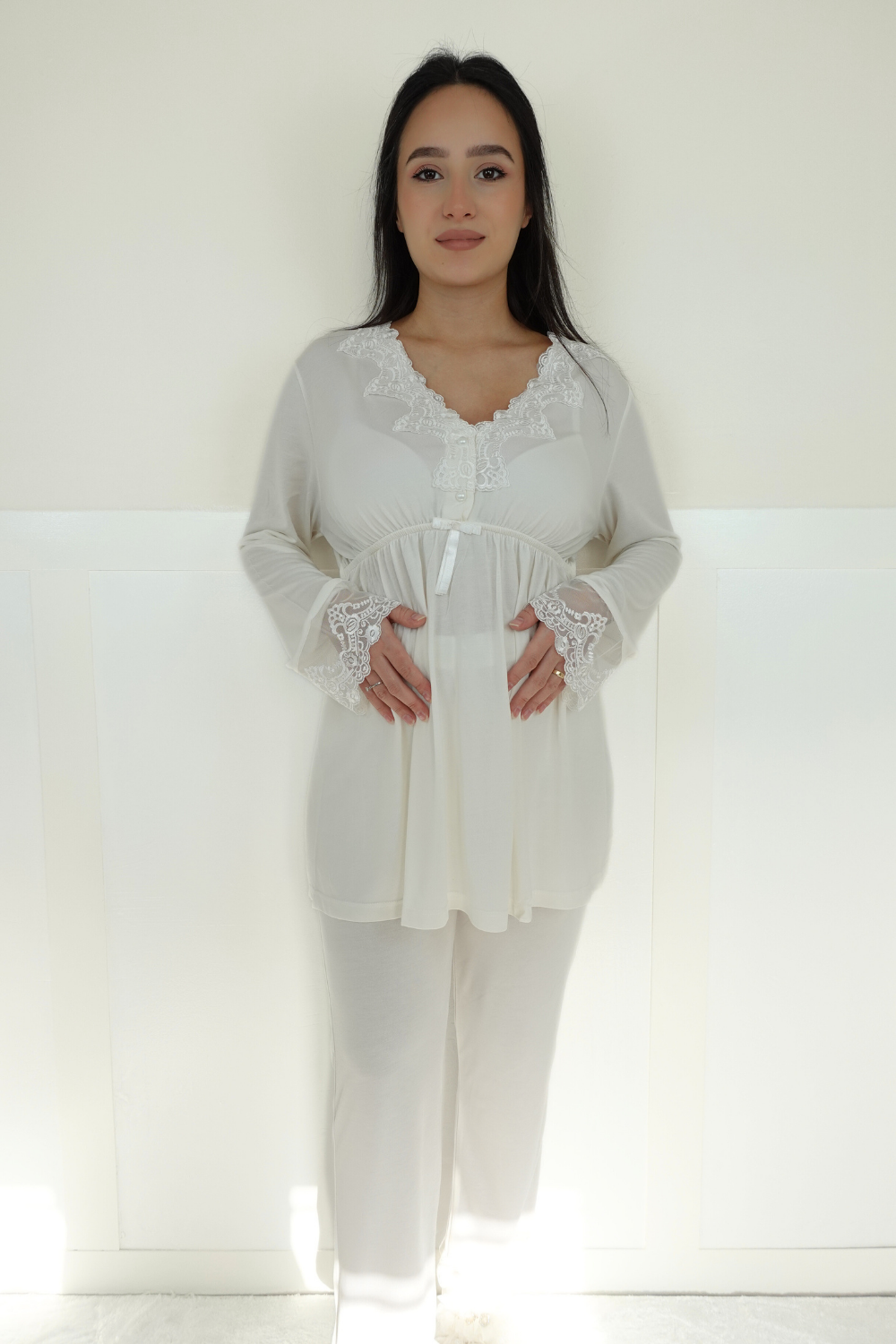 Bonar Model Ekru Sabahlıklı Lohusa Pijama