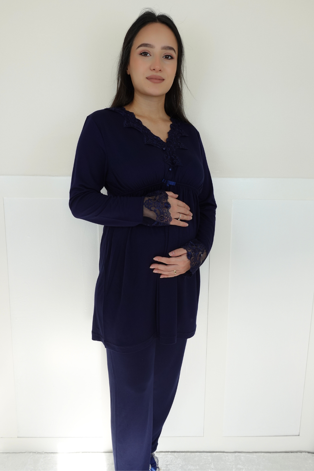Bonar Model Lacivert Sabahlıklı Lohusa Pijama
