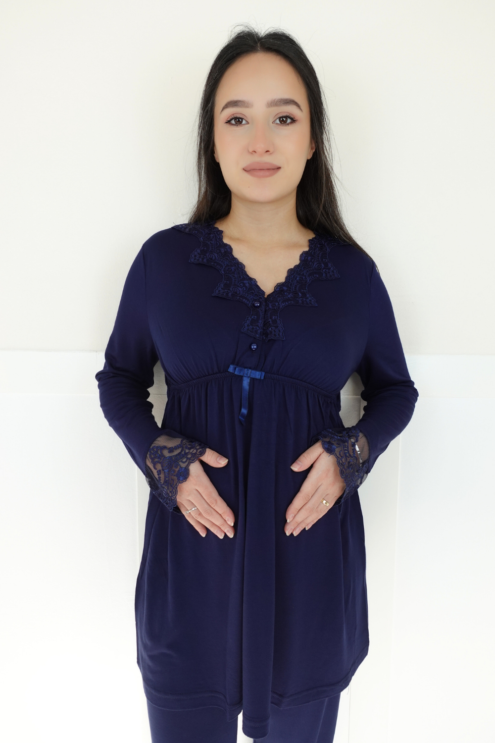 Bonar Model Lacivert Sabahlıklı Lohusa Pijama