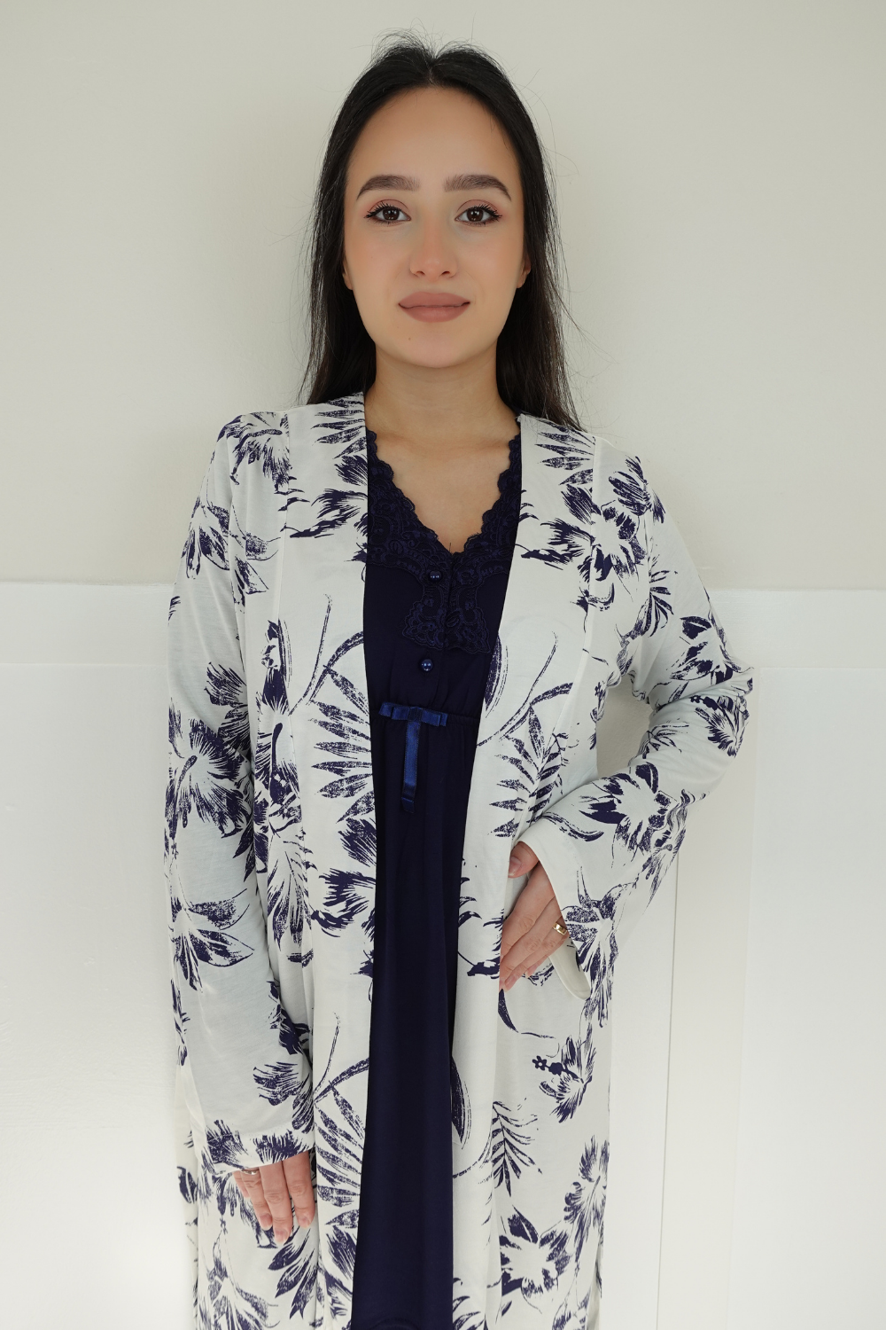 Bonar Model Lacivert Sabahlıklı Lohusa Pijama