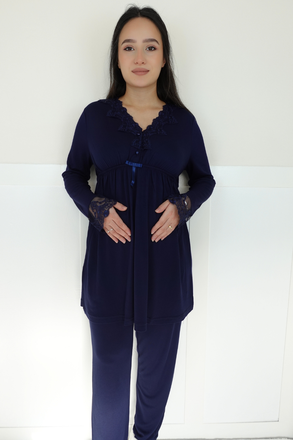Bonar Model Lacivert Sabahlıklı Lohusa Pijama