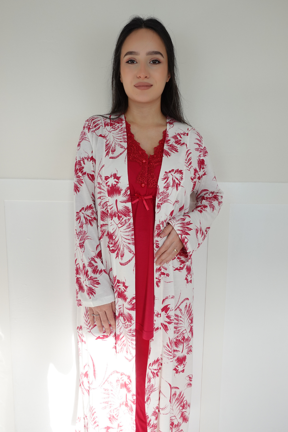 Bonar Model Vişne Sabahlıklı Lohusa Pijama